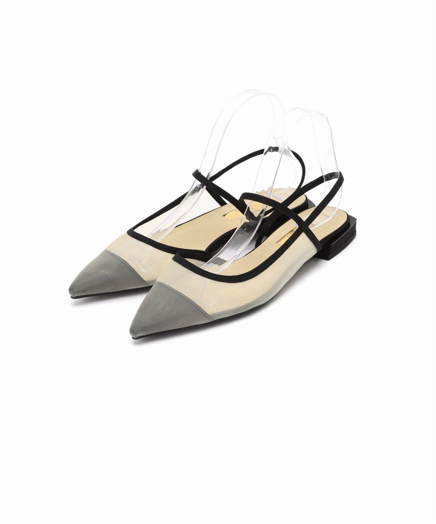 追加》GRISEポインテッドコンビストラップスリングバック（フラット  