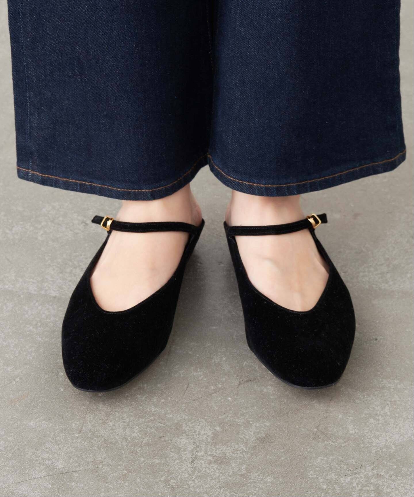 GRISE ラウンド　ストラップ　ミュール 黒　25cm GRISEラウンドストラップミュール（フラットシューズ）｜LE