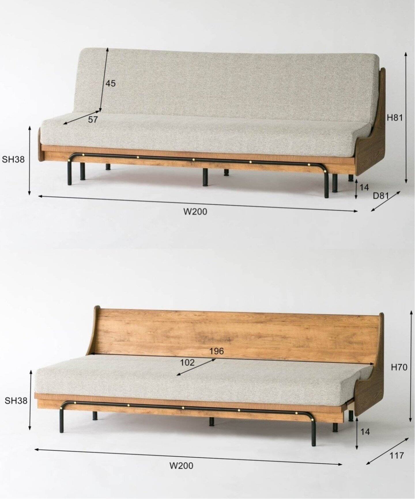 予約》《大型商品》HABITAT SOFA BED 200cm GRAY ハビタソファ ベット