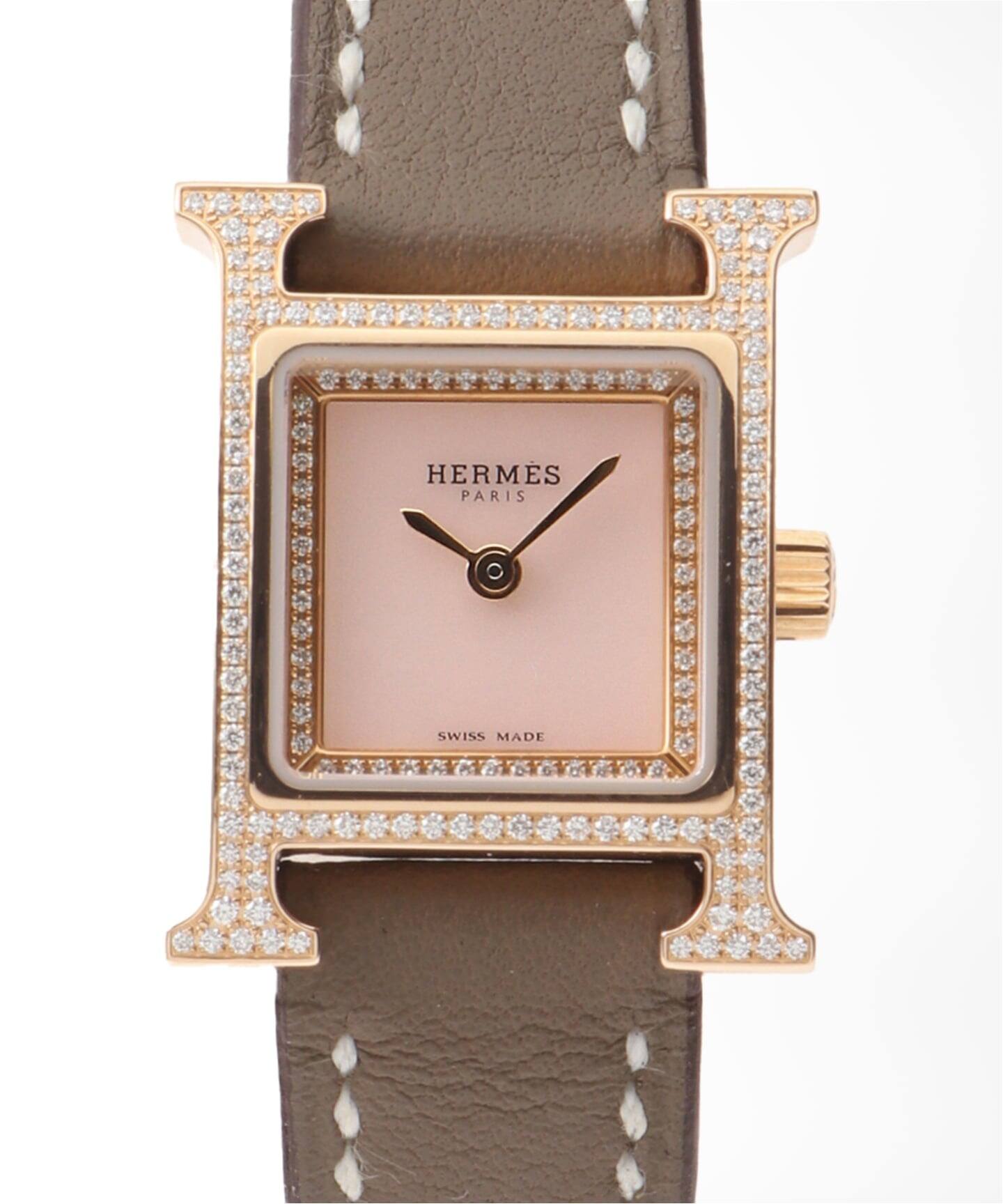 HERMES / エルメス】mini H Watch Pink 18K / Shell Diamond