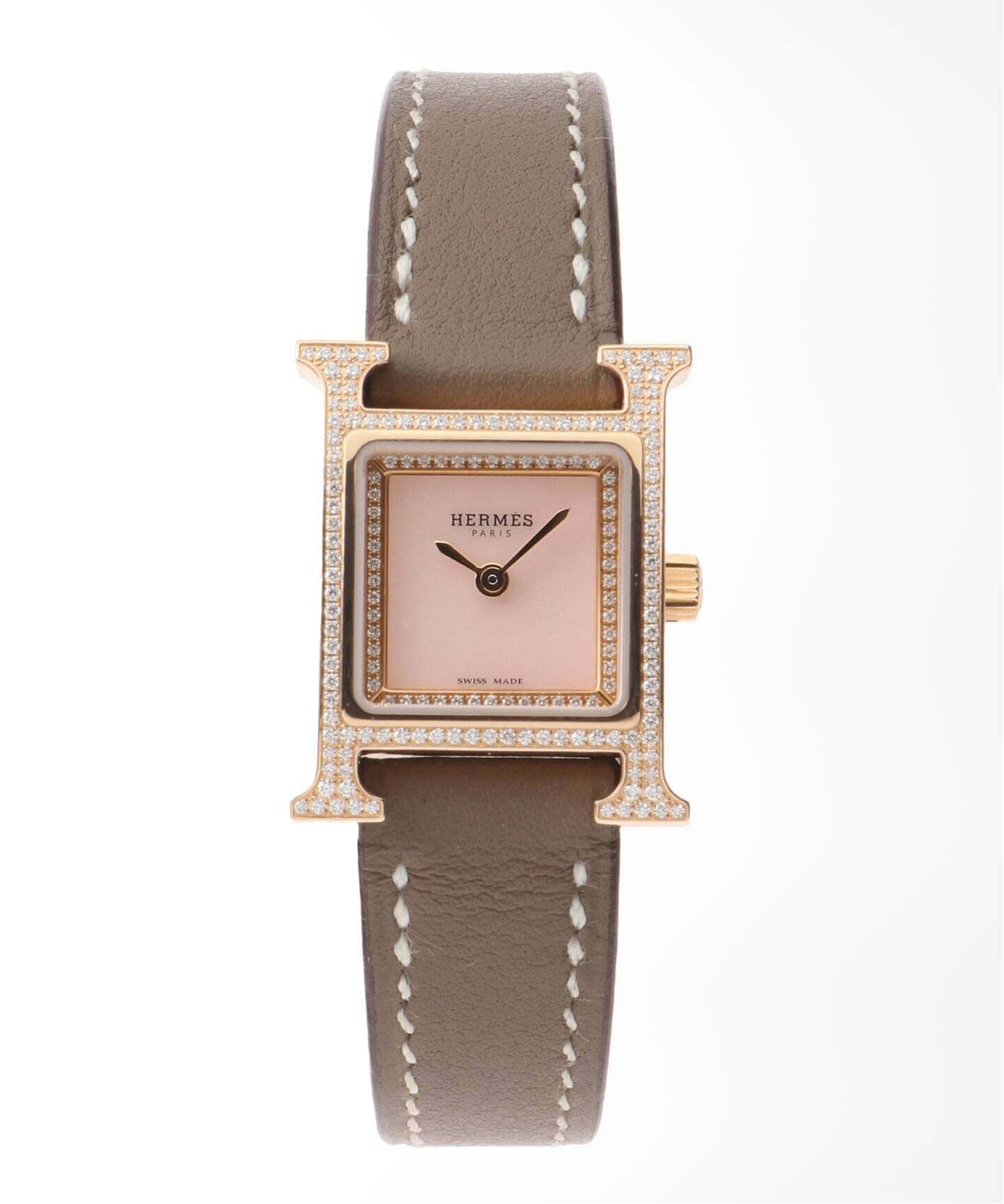 HERMES / エルメス】mini H Watch Pink 18K / Shell Diamond 