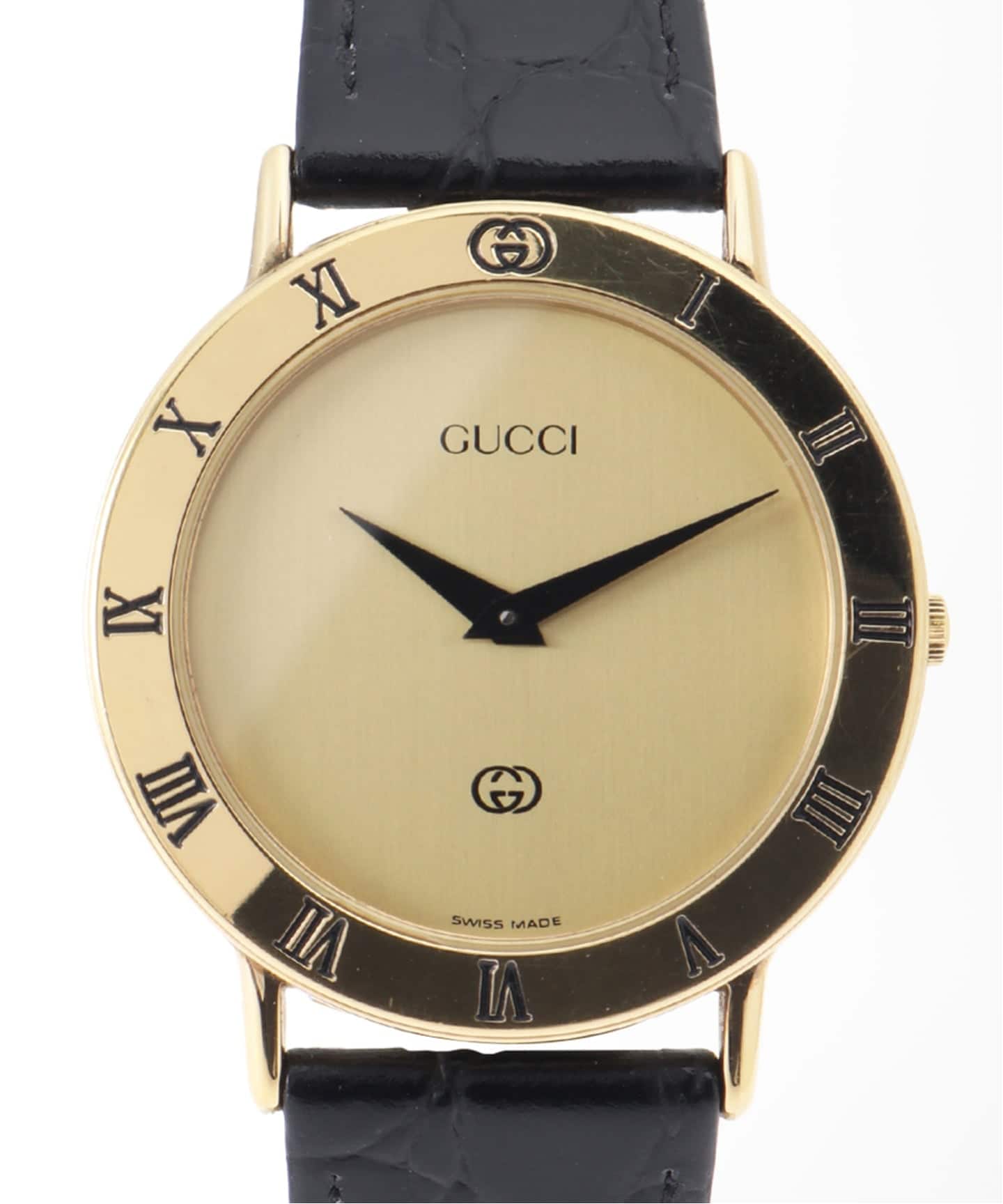 【新品電池】GUCCI 3000M ラウンド ゴールド ブラック アナログ bt2896_1.jpg