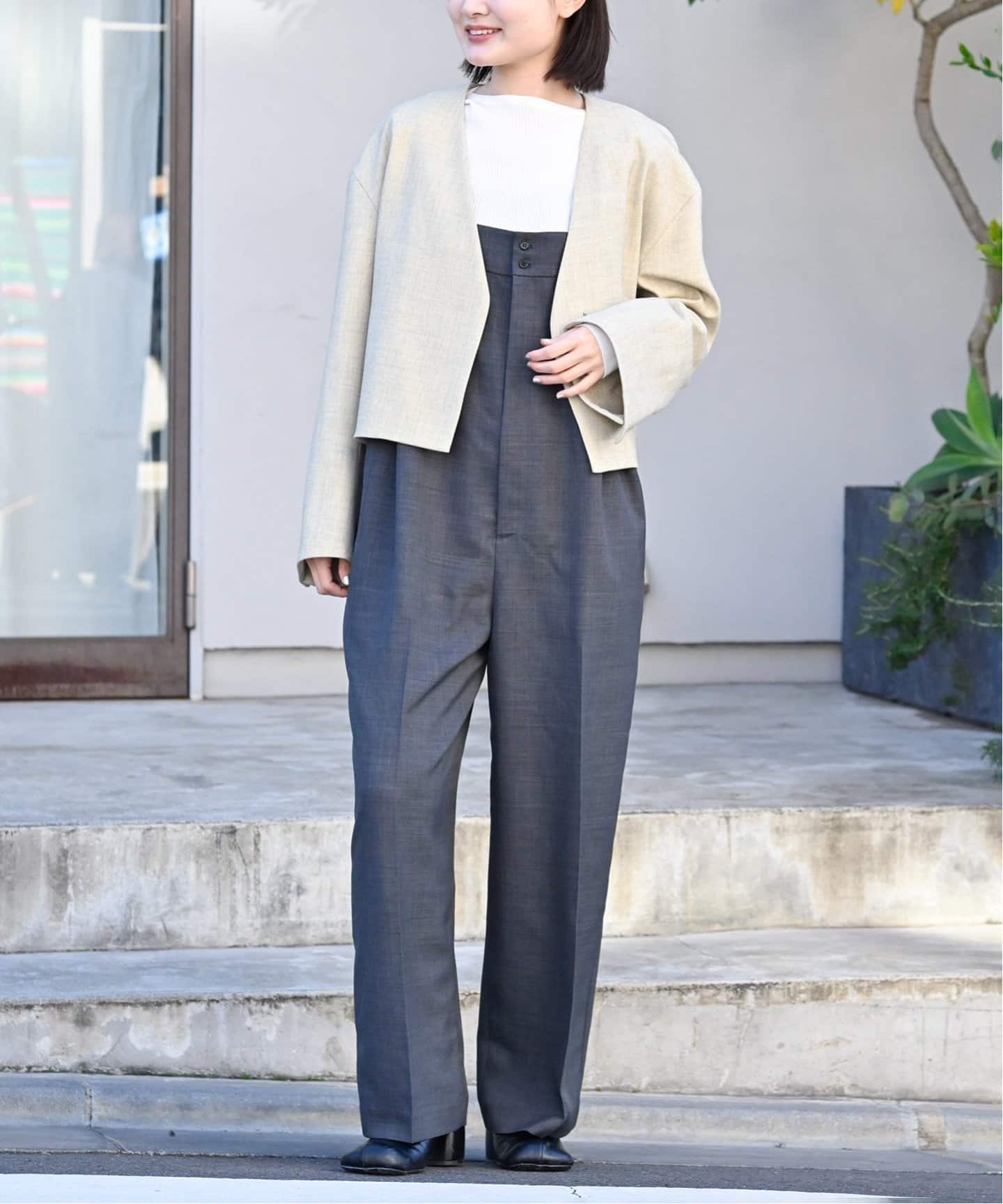 468u*美品 ジャスグリッティ ノーカラー 配色 ショート丈 ジャケット 468u*美品 ジャスグリッティ ノーカラー 配色 ショート丈 ジャケット