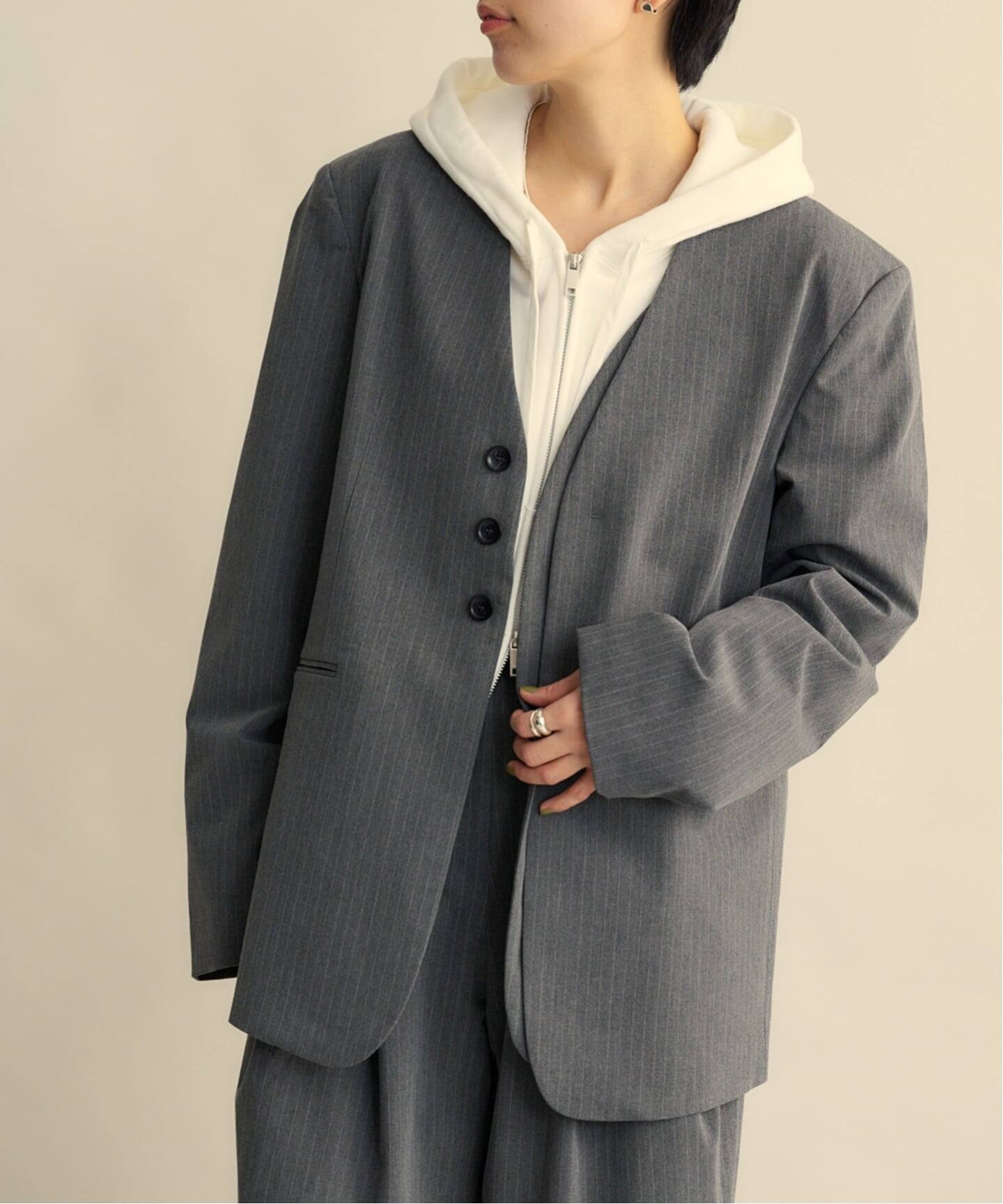 anuke Collarless Over Jacket（ノーカラージャケット）｜BOICE FROM 