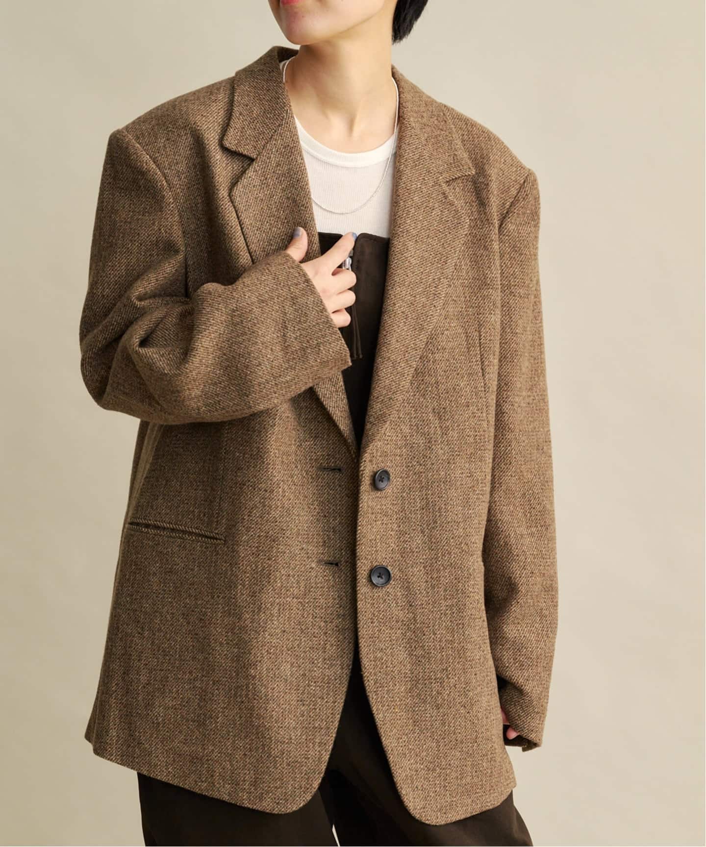 ジャケット・アウター anuke Herringbone Wool Jacket BEIGE ànuke online store（アンヌーク） / Herringbone Wool