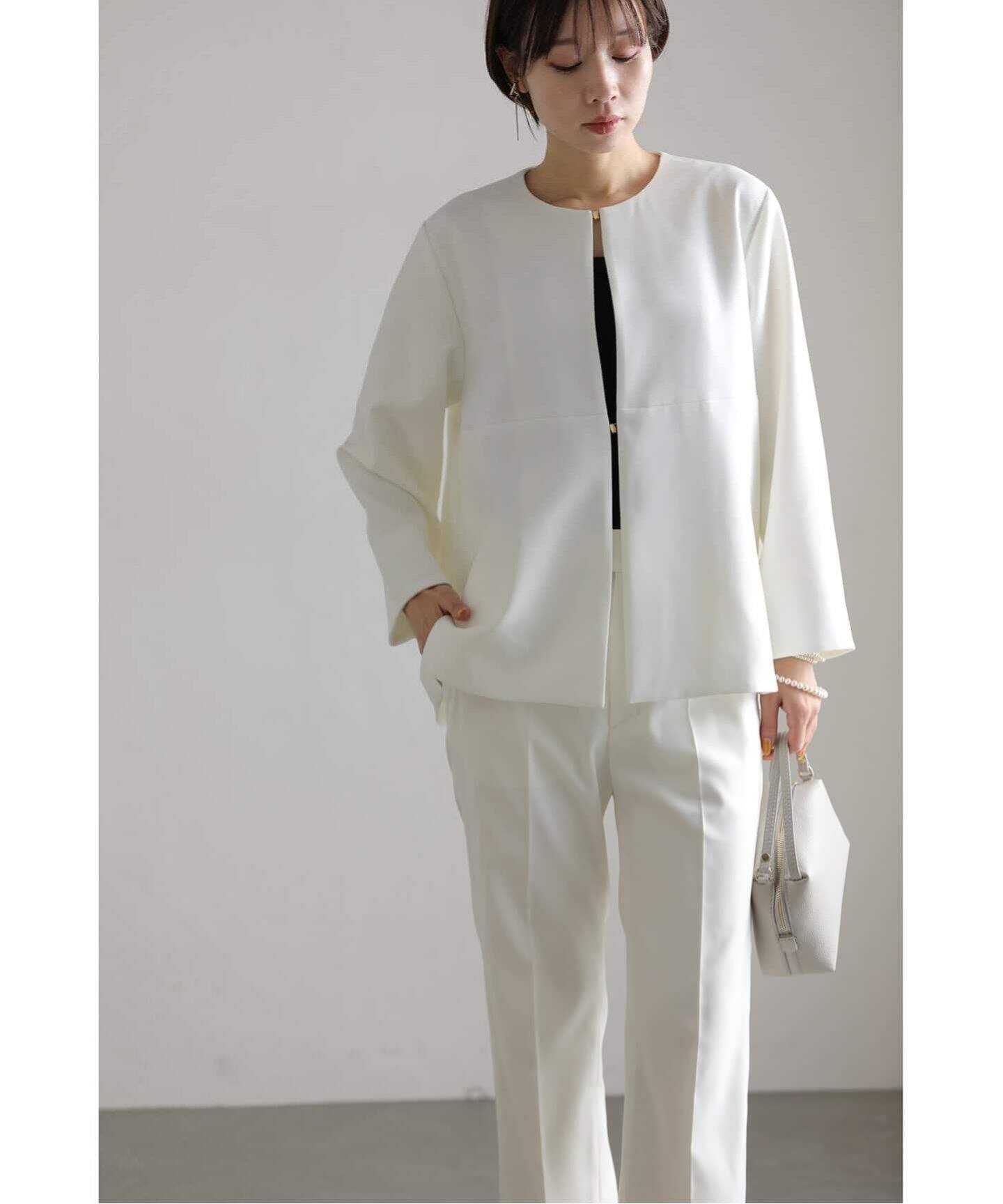 追加》【洗える】ストレッチノーカラージャケット(ノーカラー 追加》【洗える】ストレッチノーカラージャケット(ノーカラー