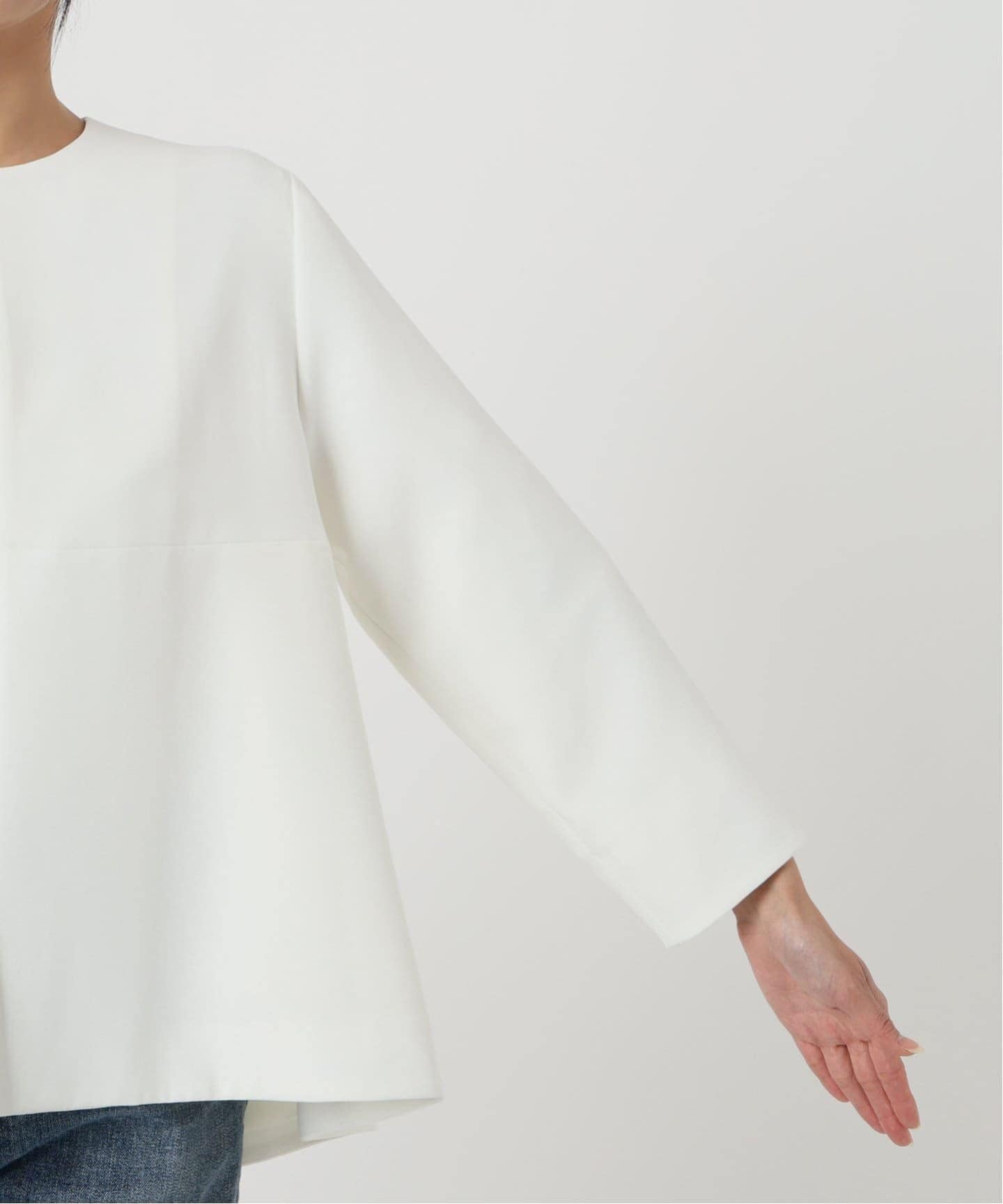 追加》【洗える】ストレッチノーカラージャケット（ノーカラー