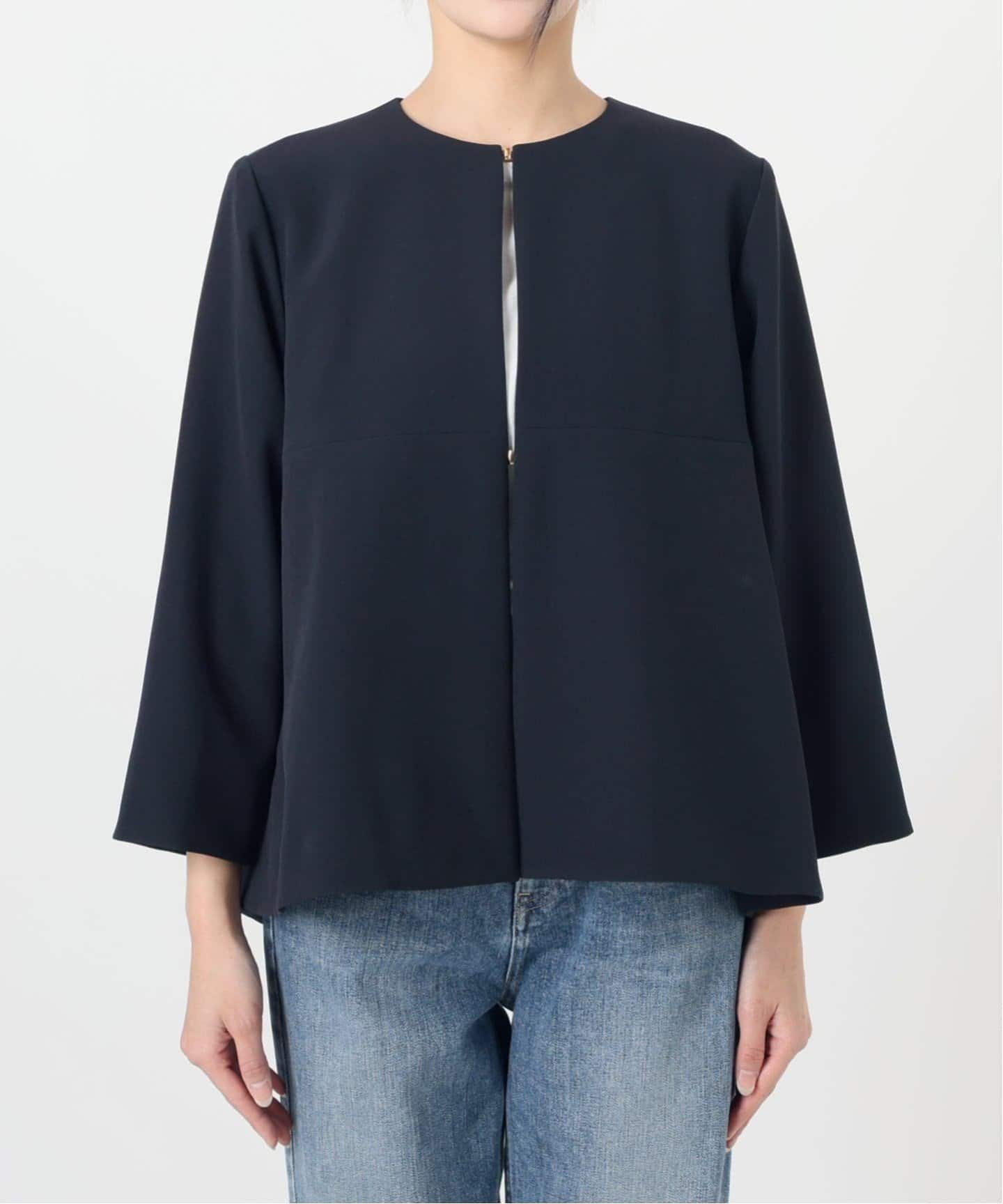 追加》【洗える】ストレッチノーカラージャケット（ノーカラー