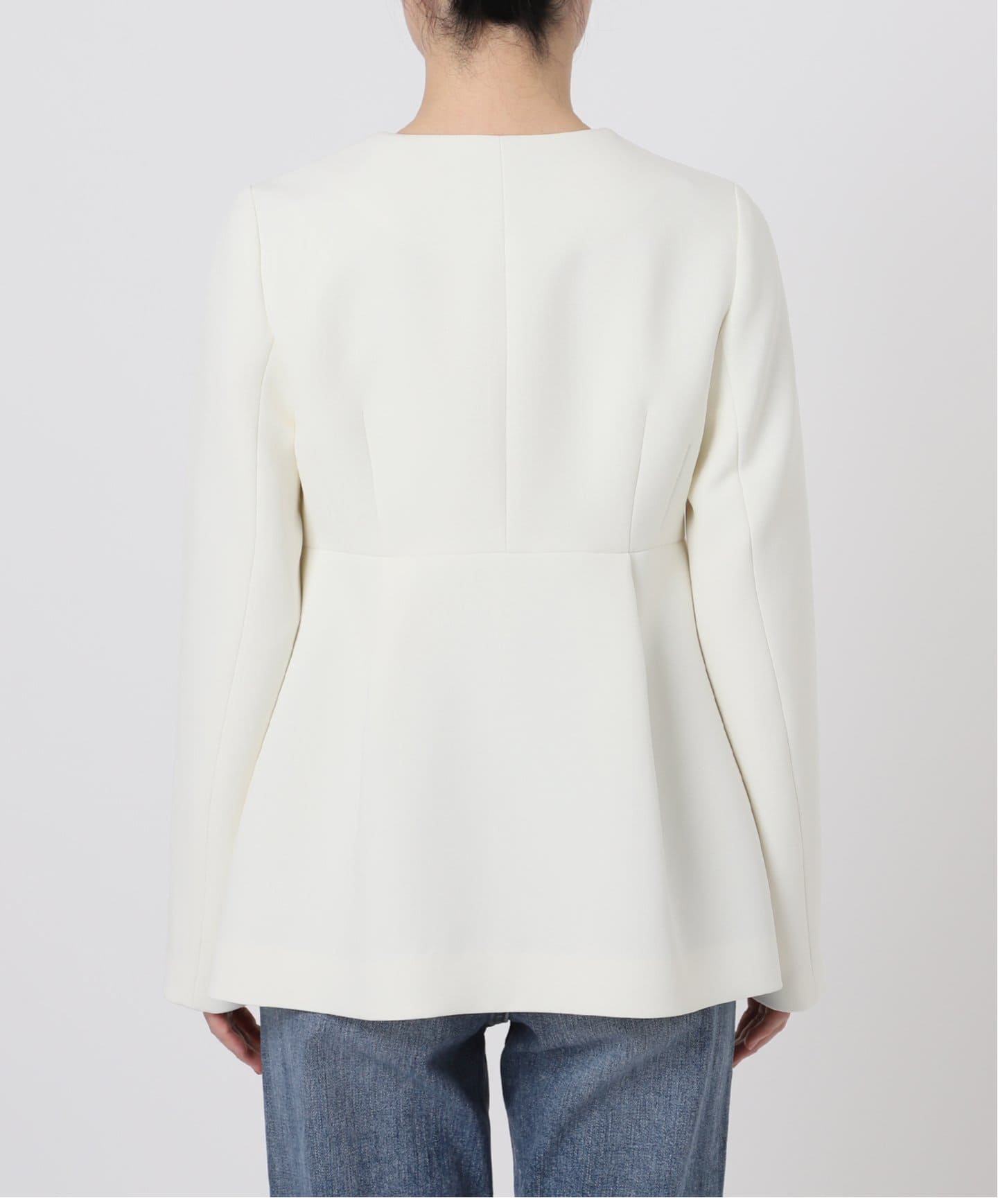 洗える】トリプルクロスペプラムジャケット（ノーカラージャケット