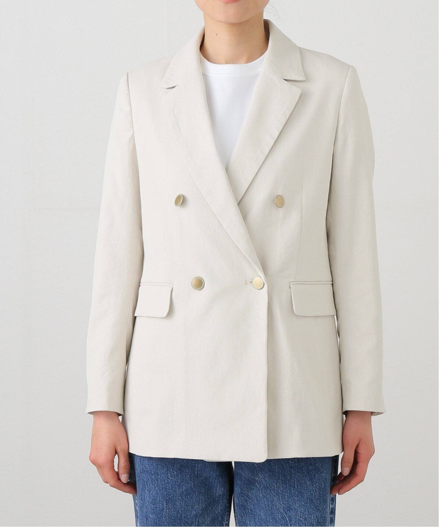 美品　La Totalite　24SS　ラトータリテ　ダブルジャケット　36 綿麻ストレッチダブルジャケット（テーラードジャケット）｜La