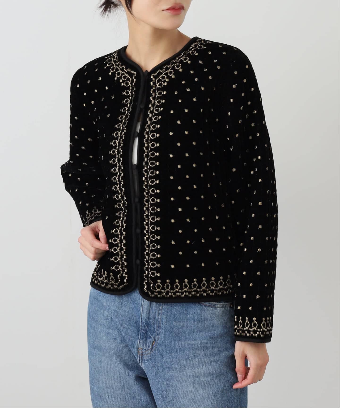 新品 Torrazzo Donna ベロア刺繍ヴィンテージ調ノーカラージャケット TORRAZZO DONNAベロア刺繍ジャケット/le.coeur blanc(ルクールブラン