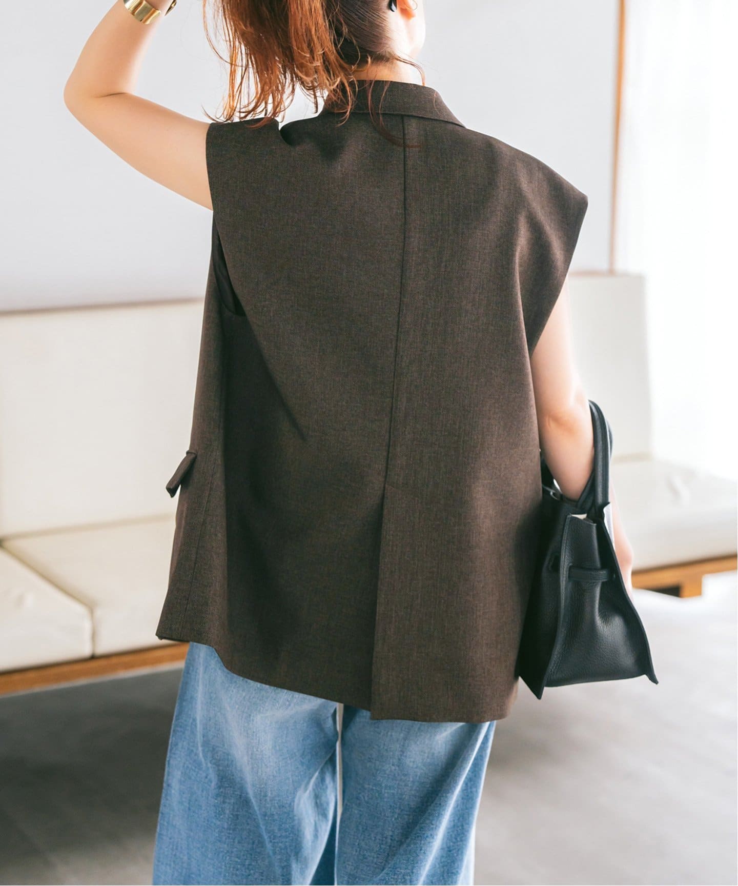 Spick and Spanメランジダブルブレストジレ　ブラウン38 スピック＆スパン Spick & Span 《追加予約》メランジダブル