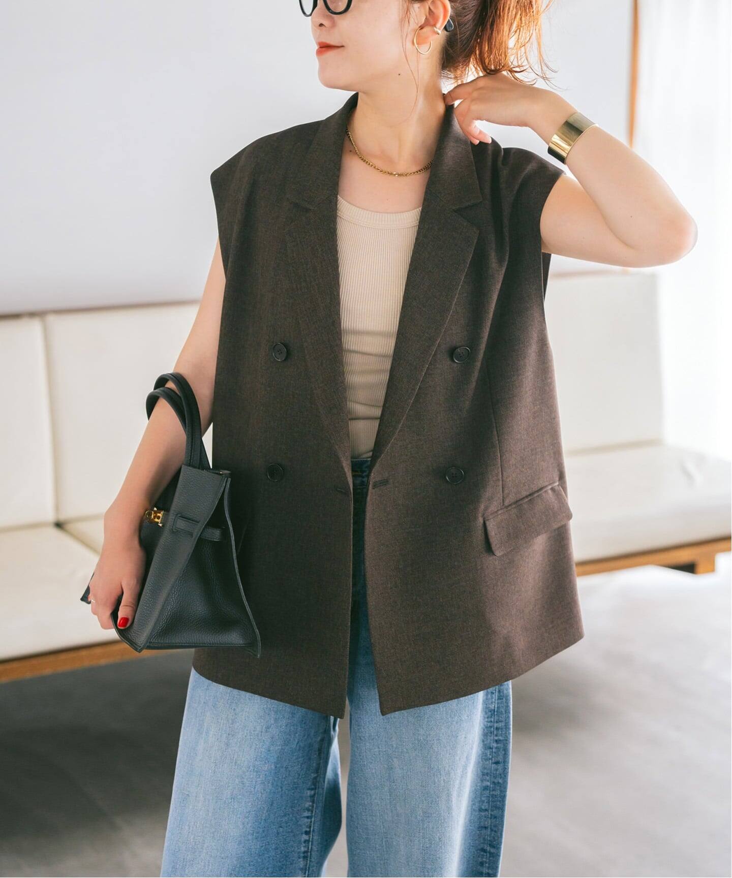 Spick and Spanメランジダブルブレストジレ　ブラウン38 追加》メランジダブルブレストジレ（ジレ）｜Spick and Span