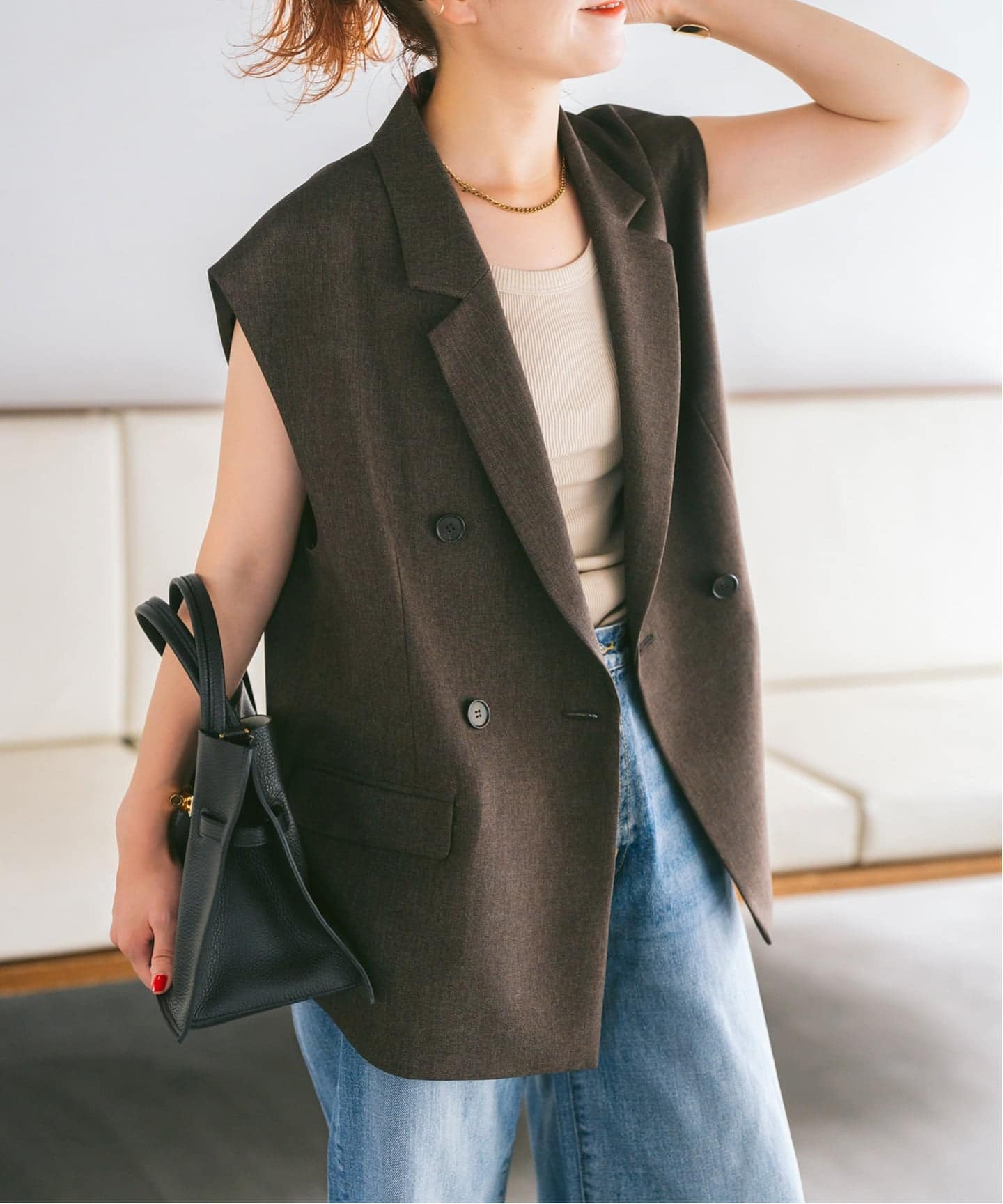 Spick and Spanメランジダブルブレストジレ　ブラウン38 追加》メランジダブルブレストジレ（ジレ）｜Spick and Span