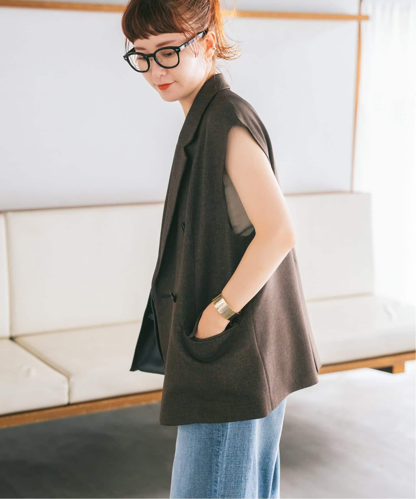 Spick and Spanメランジダブルブレストジレ　ブラウン38 Spick and Spanメランジダブルブレストジレ ブラウン38 スピック