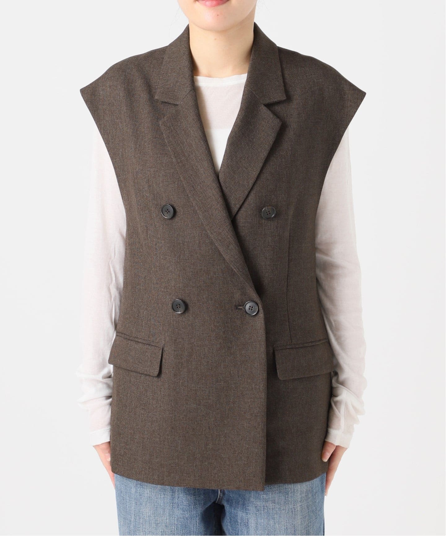 Spick and Spanメランジダブルブレストジレ　ブラウン38 ドライメランジジレ（ジレ）｜Spick and Span（スピック＆スパン