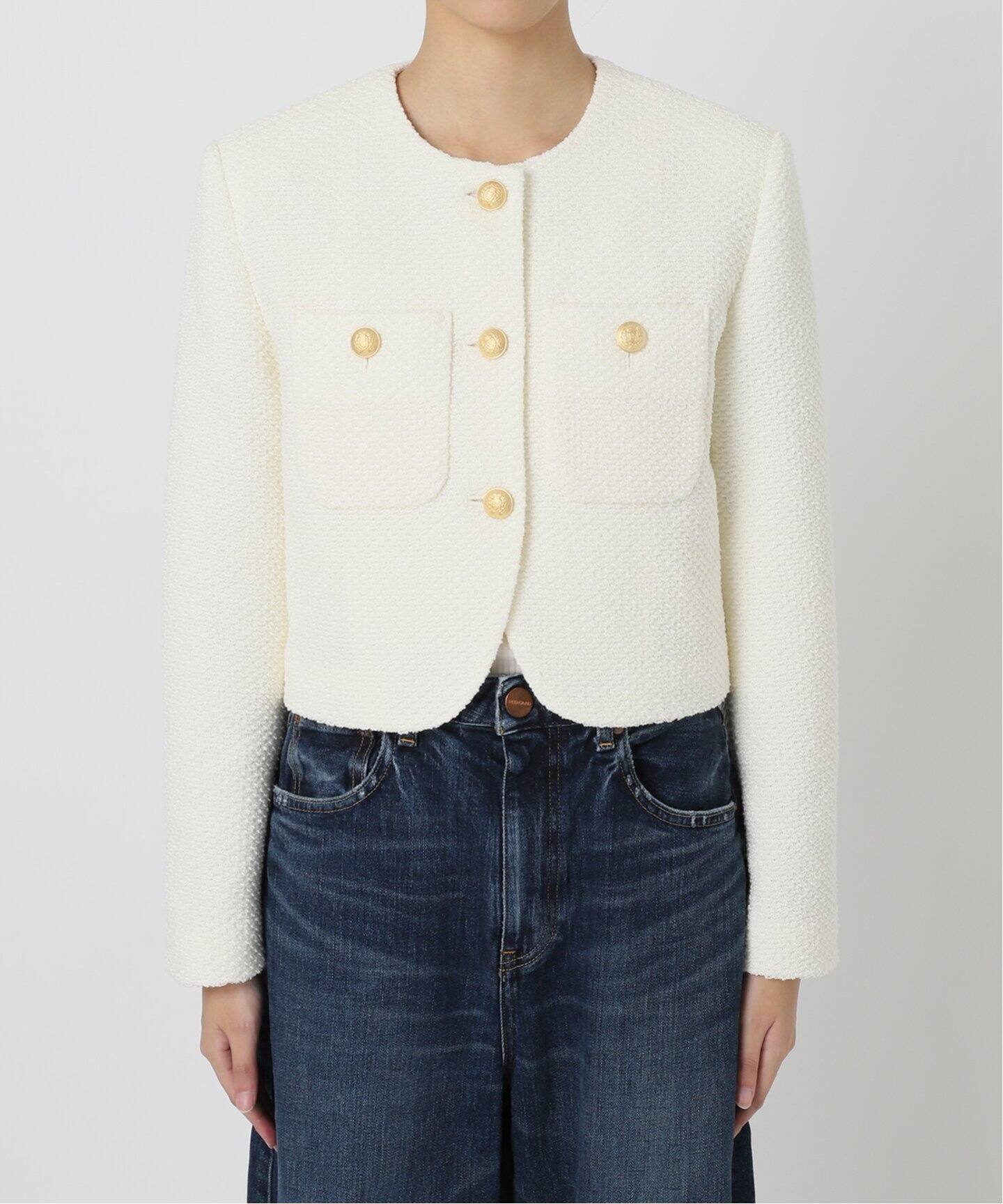 ループヤーンツイードジャケット（ノーカラージャケット