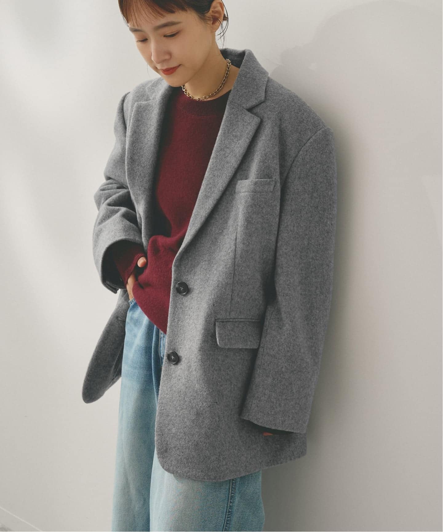 今期　ショートビーバーテーラードジャケット グレー　36 150-160]【2026 卒服/人気NO.1】【エンブレム付き】ショートテーラード ジャケット・アウター