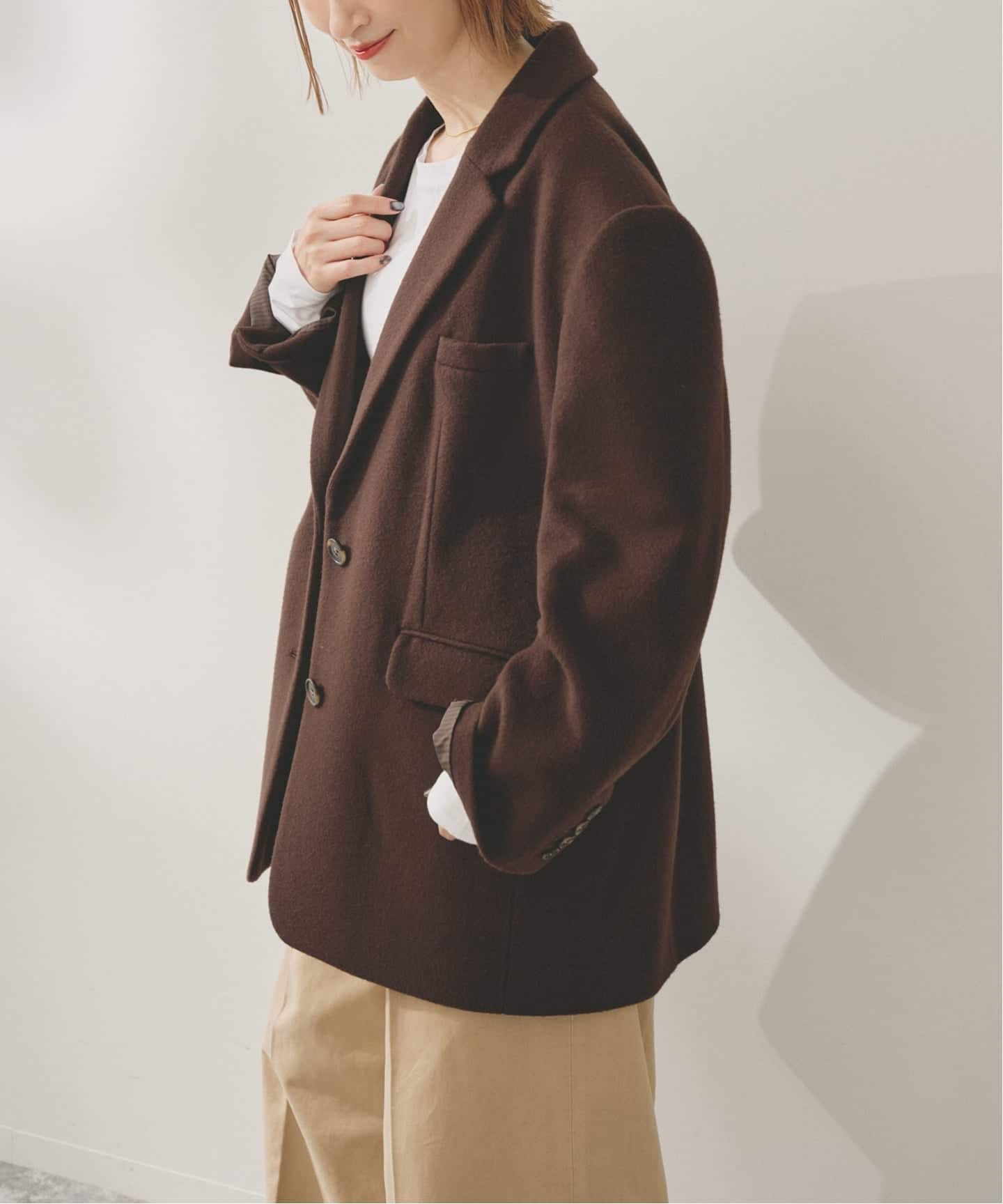 スピックアンドスパン　ベイクルーズ　ブラウン テーラードジャケット　36 予約》Higuchi*S ビーバーオーバージャケット（テーラード