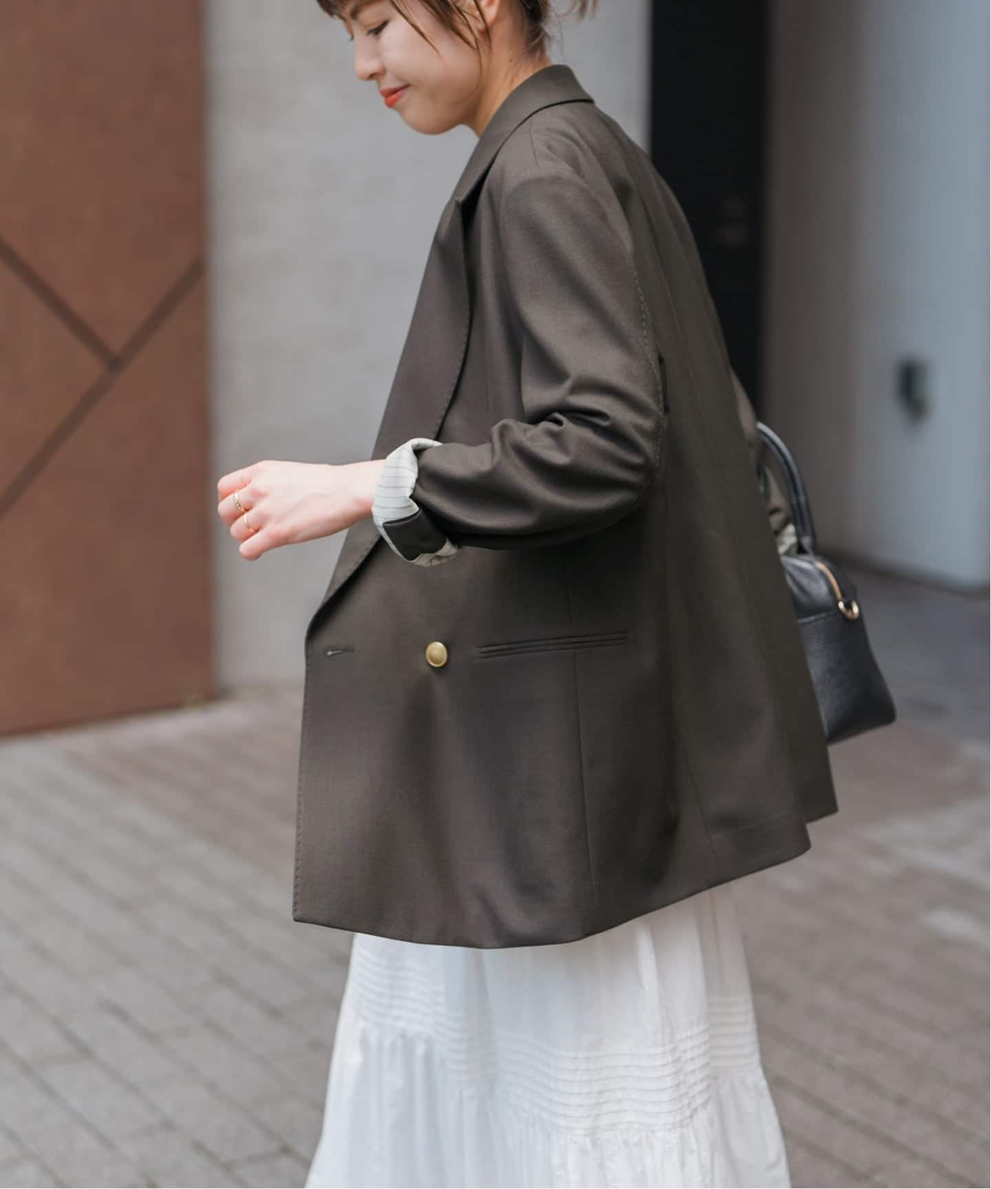 新品　スピックアンドスパン ウールブレンドダブルブレストジャケット ブラウン スピック＆スパン Spick & Span 《追加予約》ウールブレンド