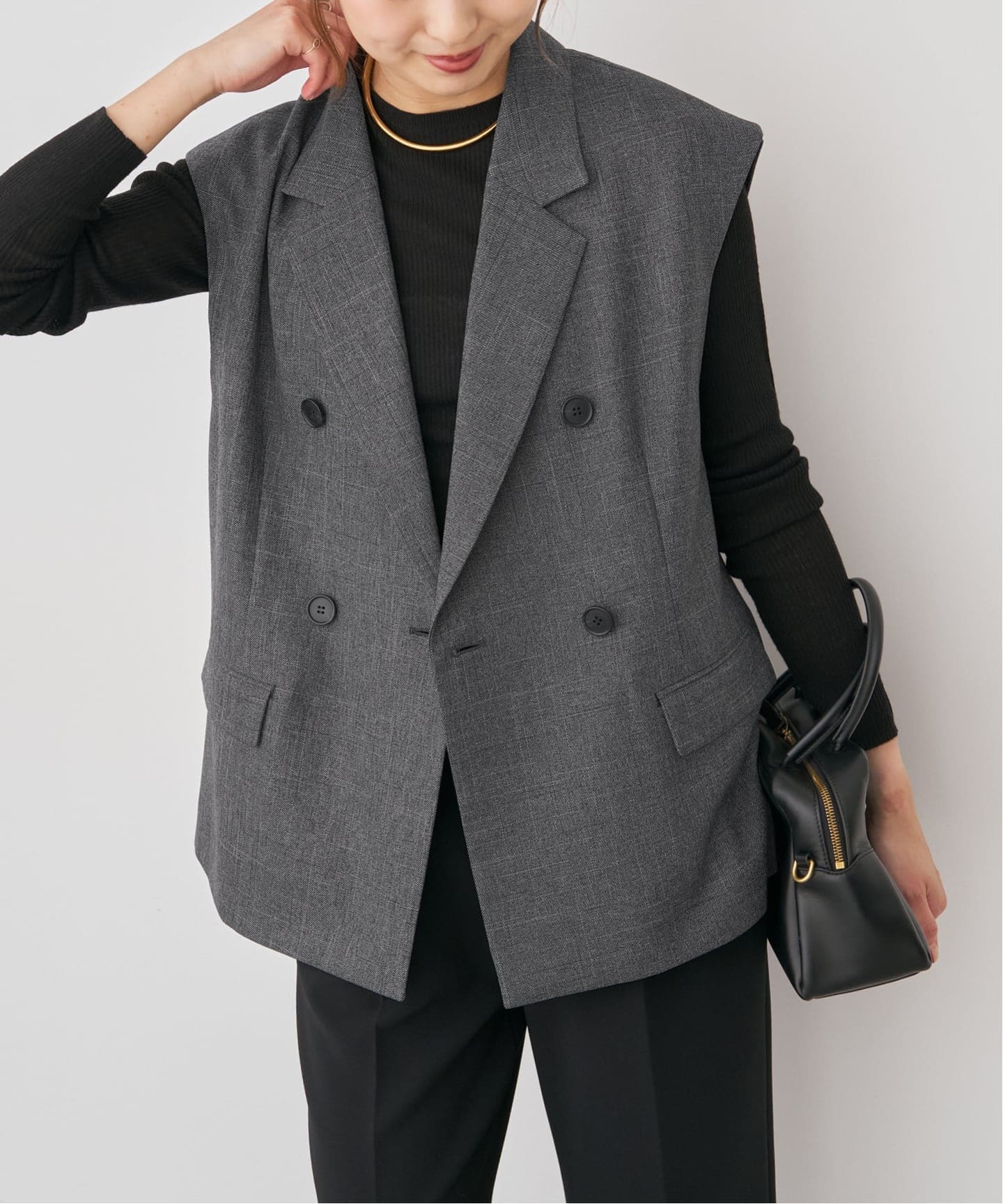 【超美品】Spick and Span グレー ダブルブレストジレ ジャケット カラーミックスツィードダブルブレストジレ（ジレ）｜Spick and