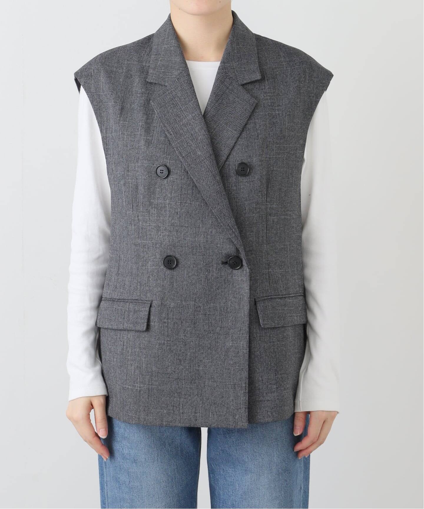 【超美品】Spick and Span グレー ダブルブレストジレ ジャケット カラーミックスツィードダブルブレストジレ（ジレ）｜Spick and Span