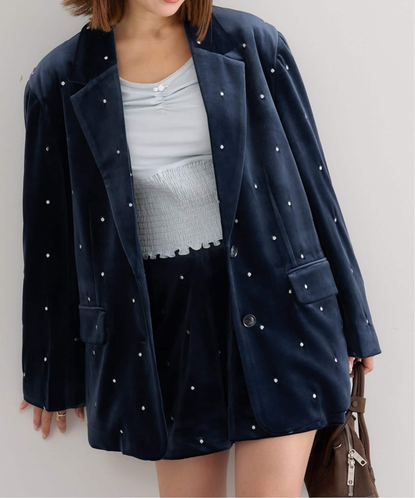 【6万円】Diagram イタリアベロア　ドットデザインジャケット ドット刺繍ベロアジャケット（テーラードジャケット）｜U by