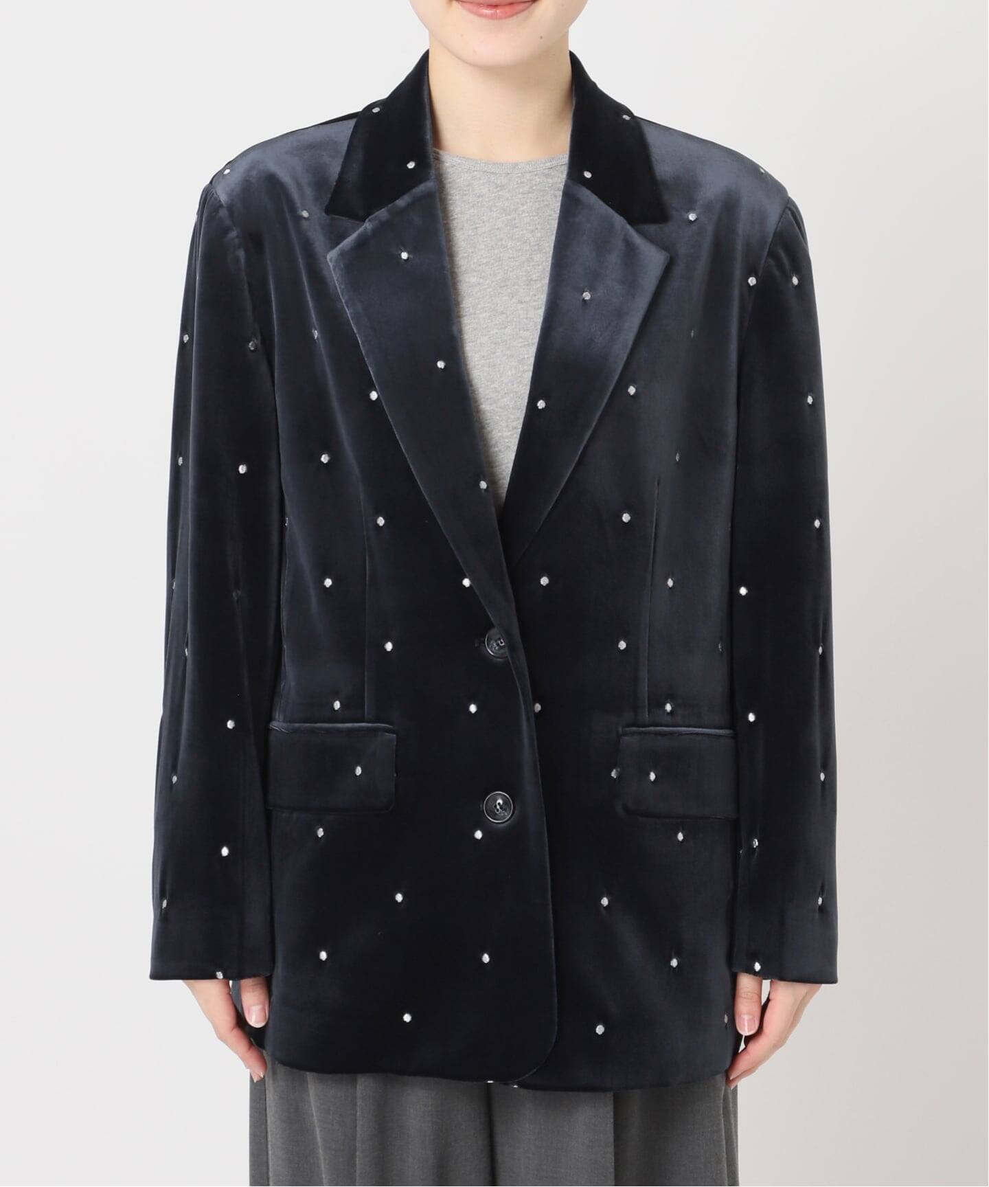 ドット刺繍ベロアジャケット（テーラードジャケット）｜U by