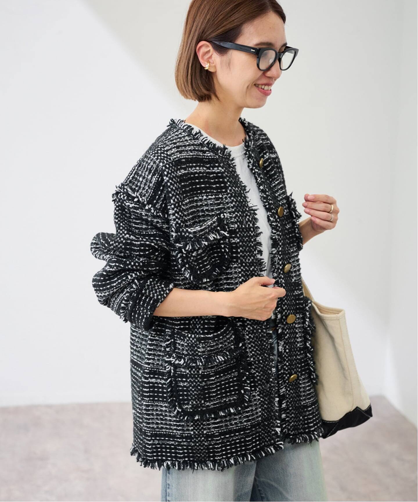 専用★SOÉJU ツイードライクニットジャケット　ブラック SOMETHING（サムシング） ツイードライクニットジャケット : マルイ