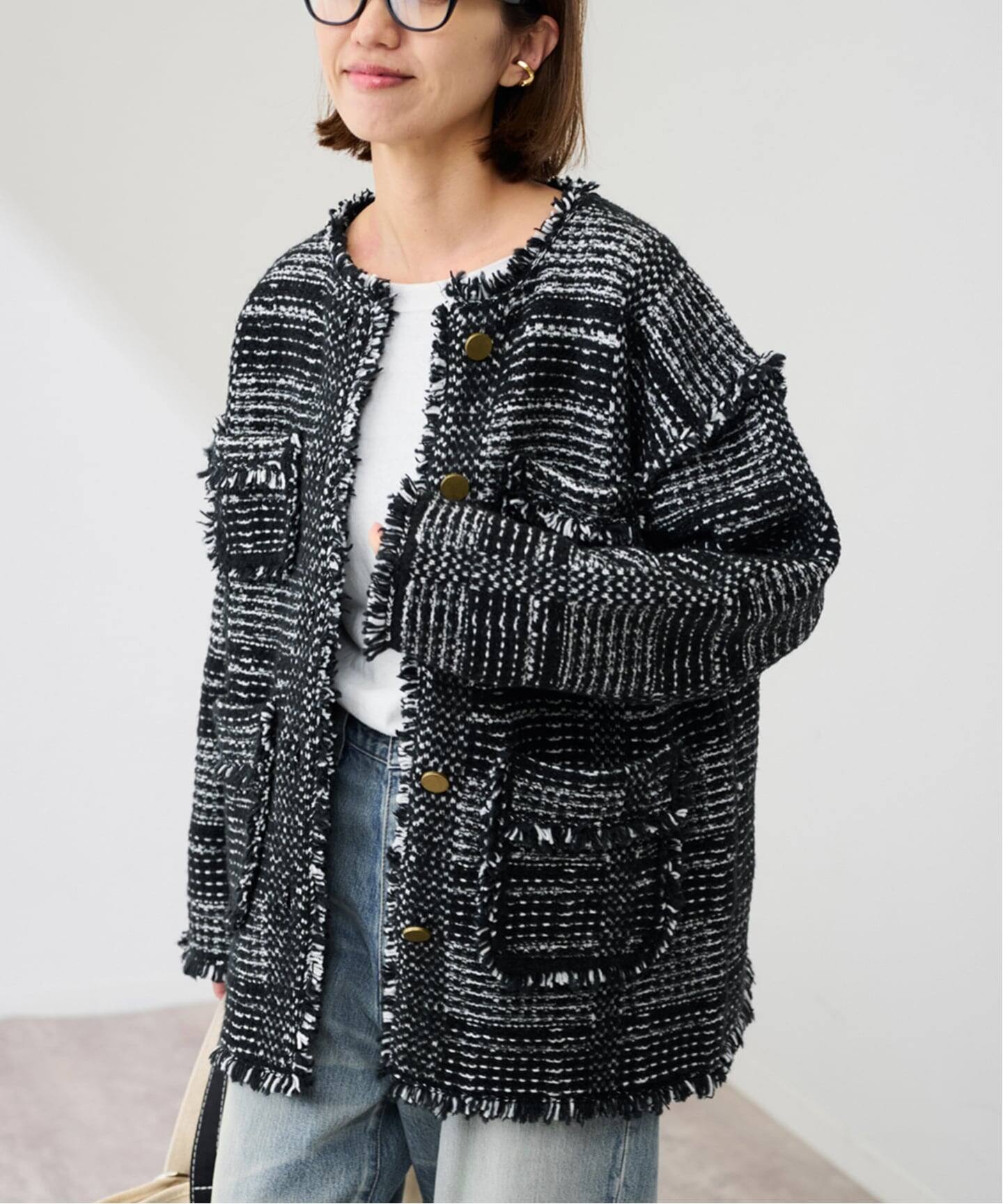 アドーア　ツィードライクニットジャケット アドーア ツイードライクニットジャケット ツイードライクニット