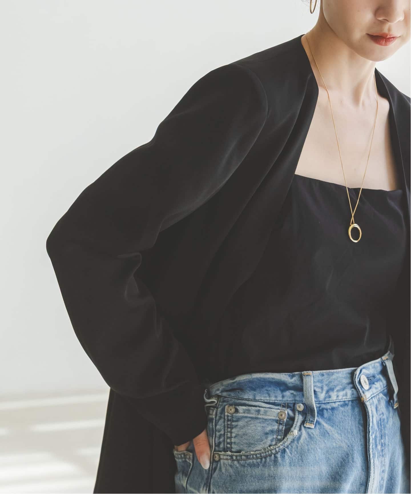 未使用級＊24ss NOBLE スリーブスリットケープジャケット 黒 36 追加》スリーブスリットケープジャケット（ノーカラージャケット