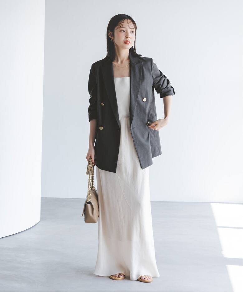 追加予約》麻ストレッチピークドラペルダブルジャケット（テーラード  