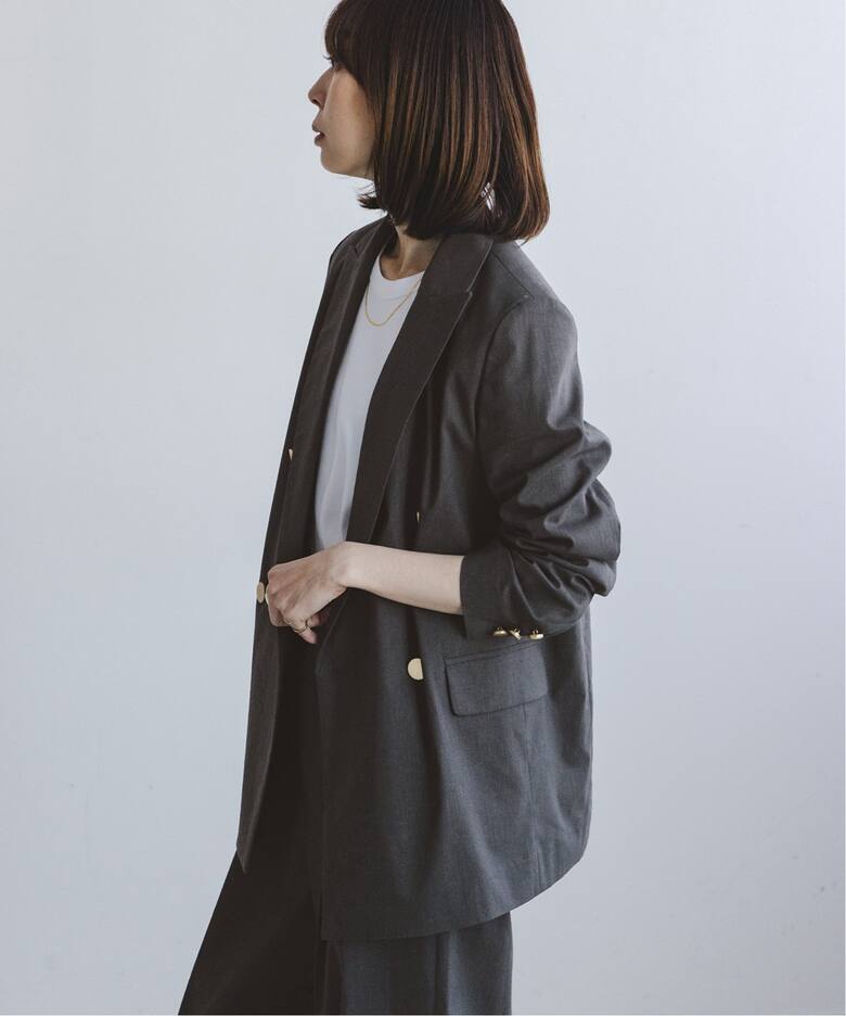 追加予約》麻ストレッチピークドラペルダブルジャケット（テーラード  