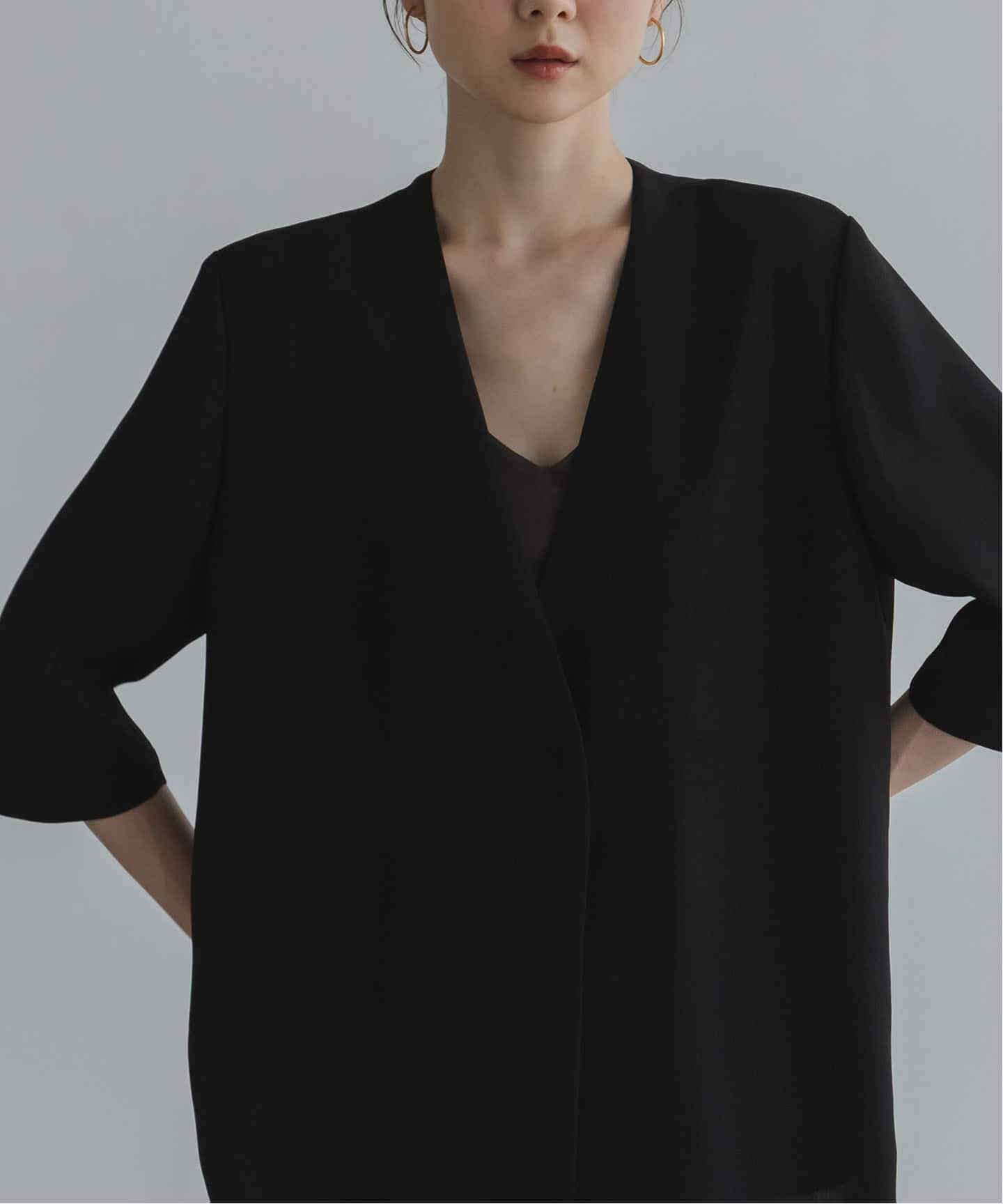 雨ガッパ 様24ss NOBLE ノーブル　ノーカラージャケット　ネイビー　36 雨ガッパ 様24ss NOBLE ノーブル ノーカラージャケット ネイビー