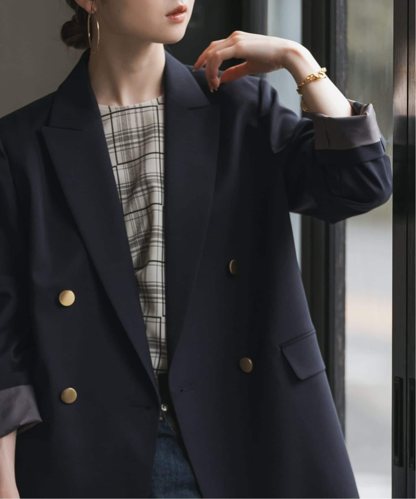 ブラウン ファッション noble ノーブル ウールMIXツイルピークドラペル