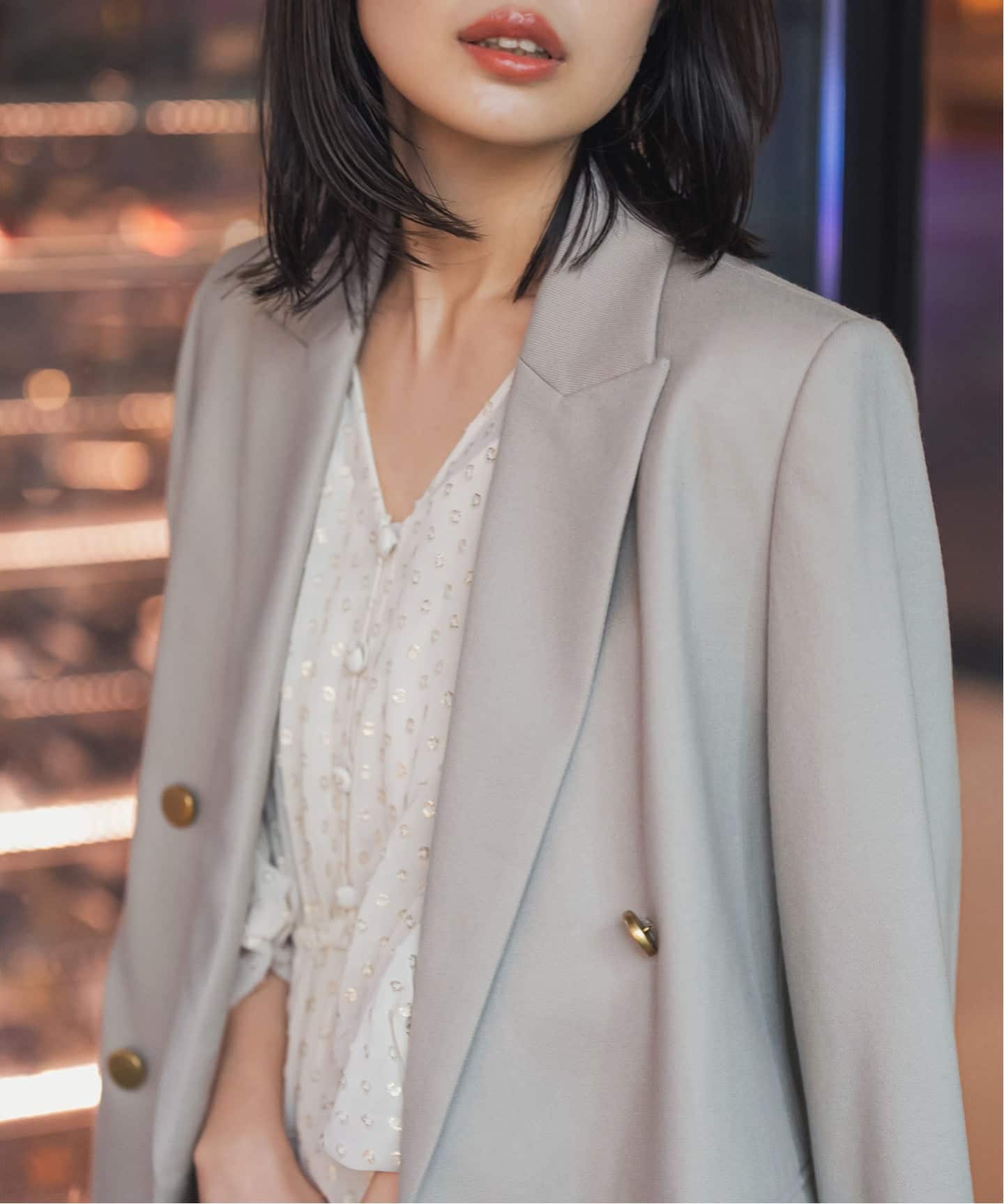 今期品完売　ノーブル　ウールフラノピークドラペルジャケット36 グレー 追加》《WEB・一部店舗カラー》ウールフラノピークドラペル