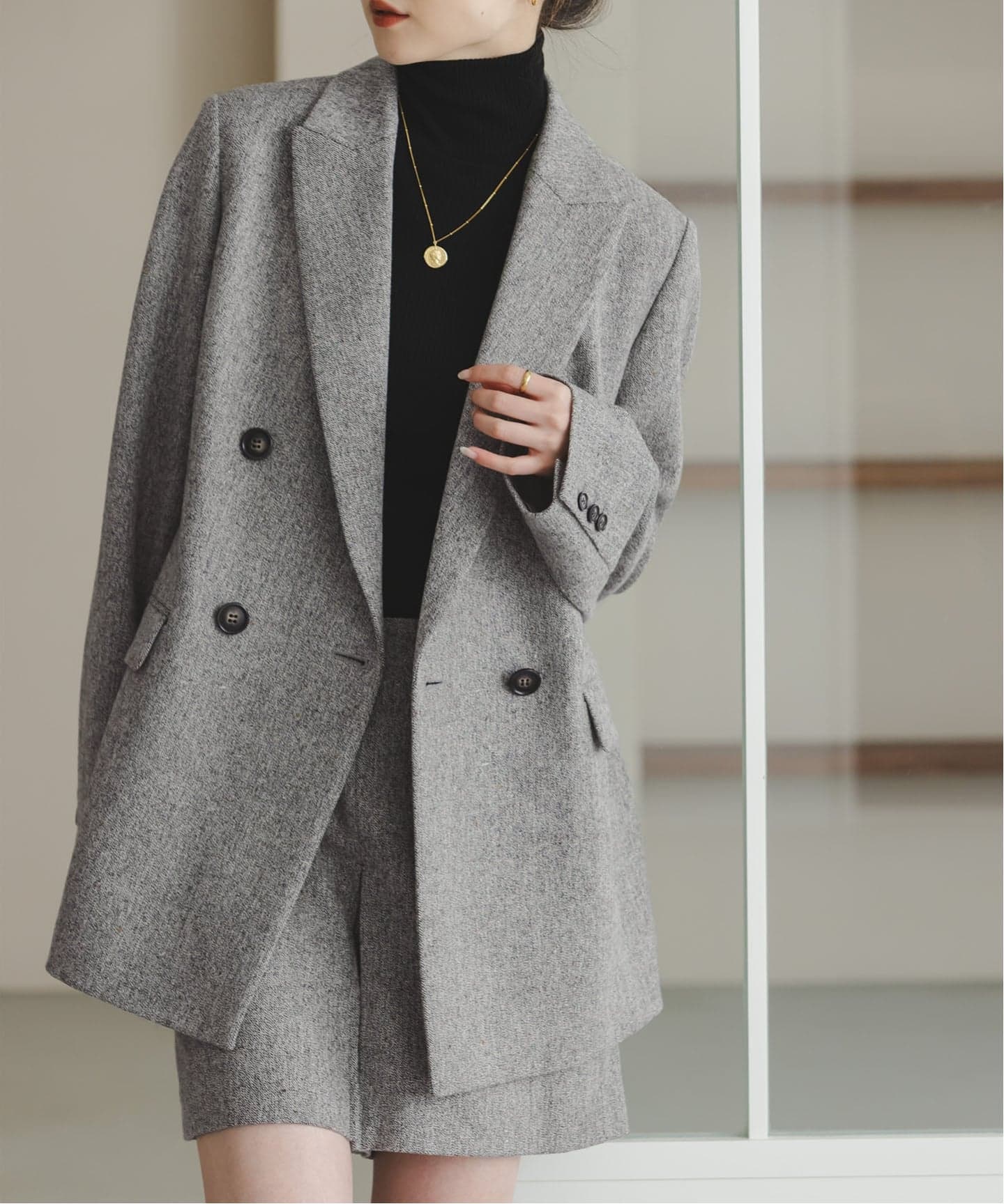 ネップツイードピークドラペルジャケット（テーラードジャケット