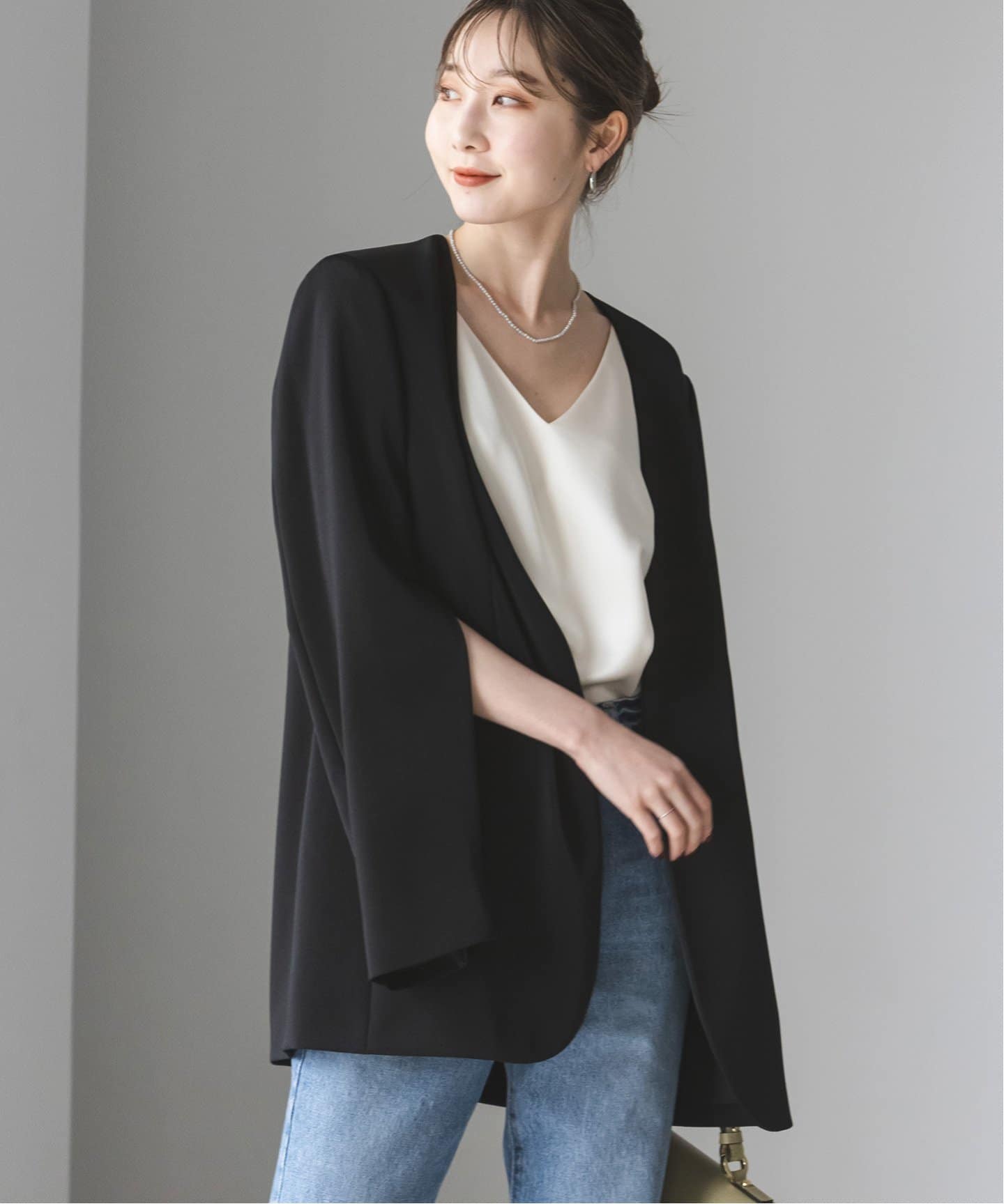 美品　Noble スリーブフリットケープジャケット 追加》スリーブスリットケープジャケット（ノーカラージャケット