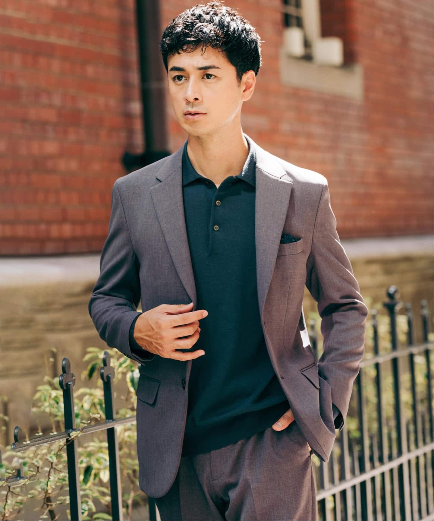 EDIFICE エディフィス ダークグレー セットアップ ドライダブルクロス 2Bジャケット【セットアップ着用可能