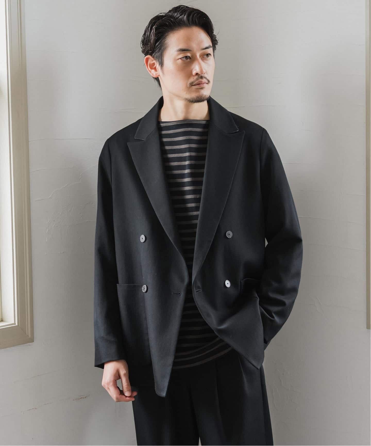 美品　EDIFICE ダブル トラベル スーツ セットアップ 洗濯可 L 黒色 美品✨EDIFICE ダブル トラベル スーツ セットアップ 洗濯可 L