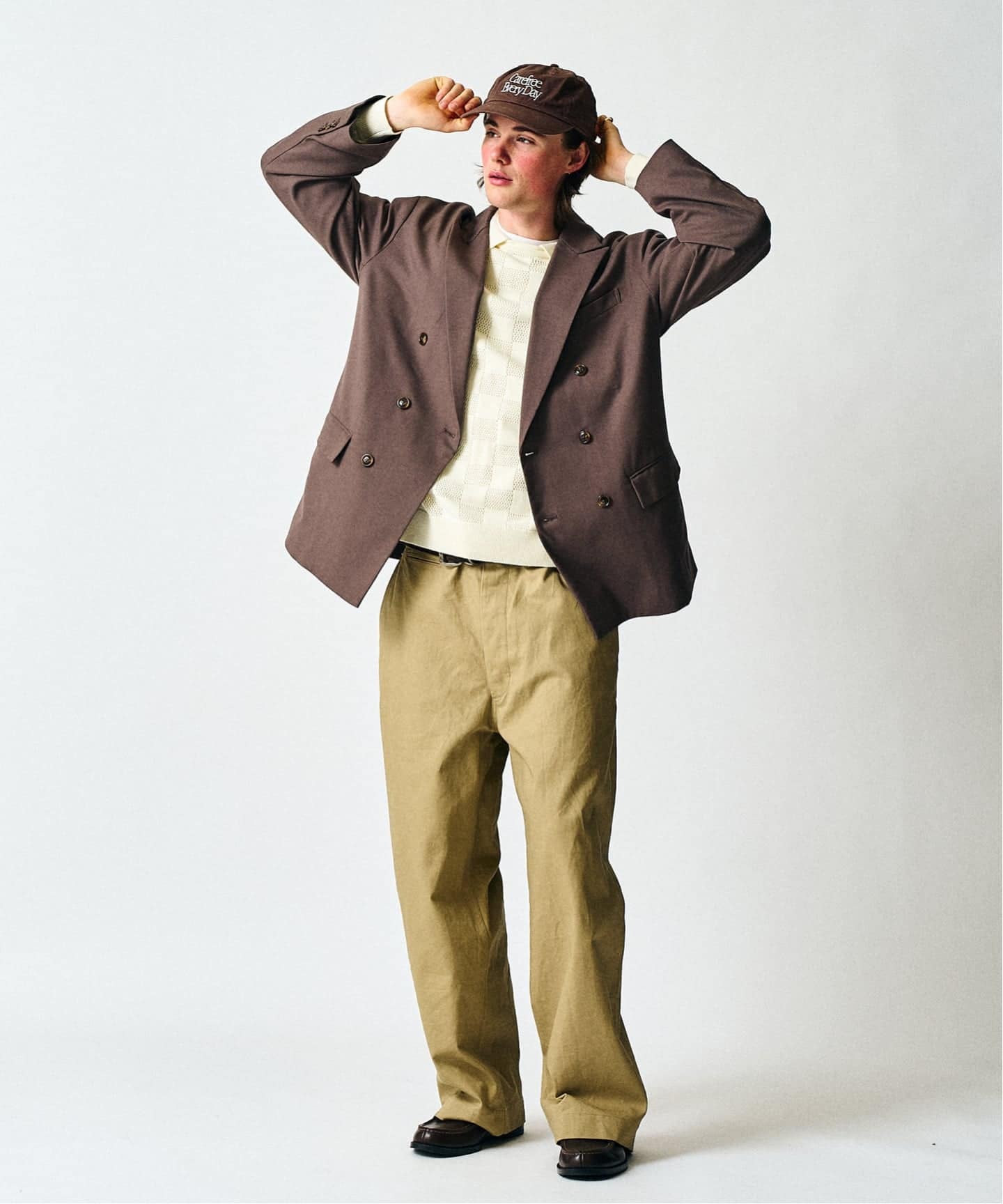 【美品】 エディフィス EDIFICE セットアップ ベージュ スーツ ダブル T/Rツイル ダブルワイドセットアップ（スーツ・セットアップ