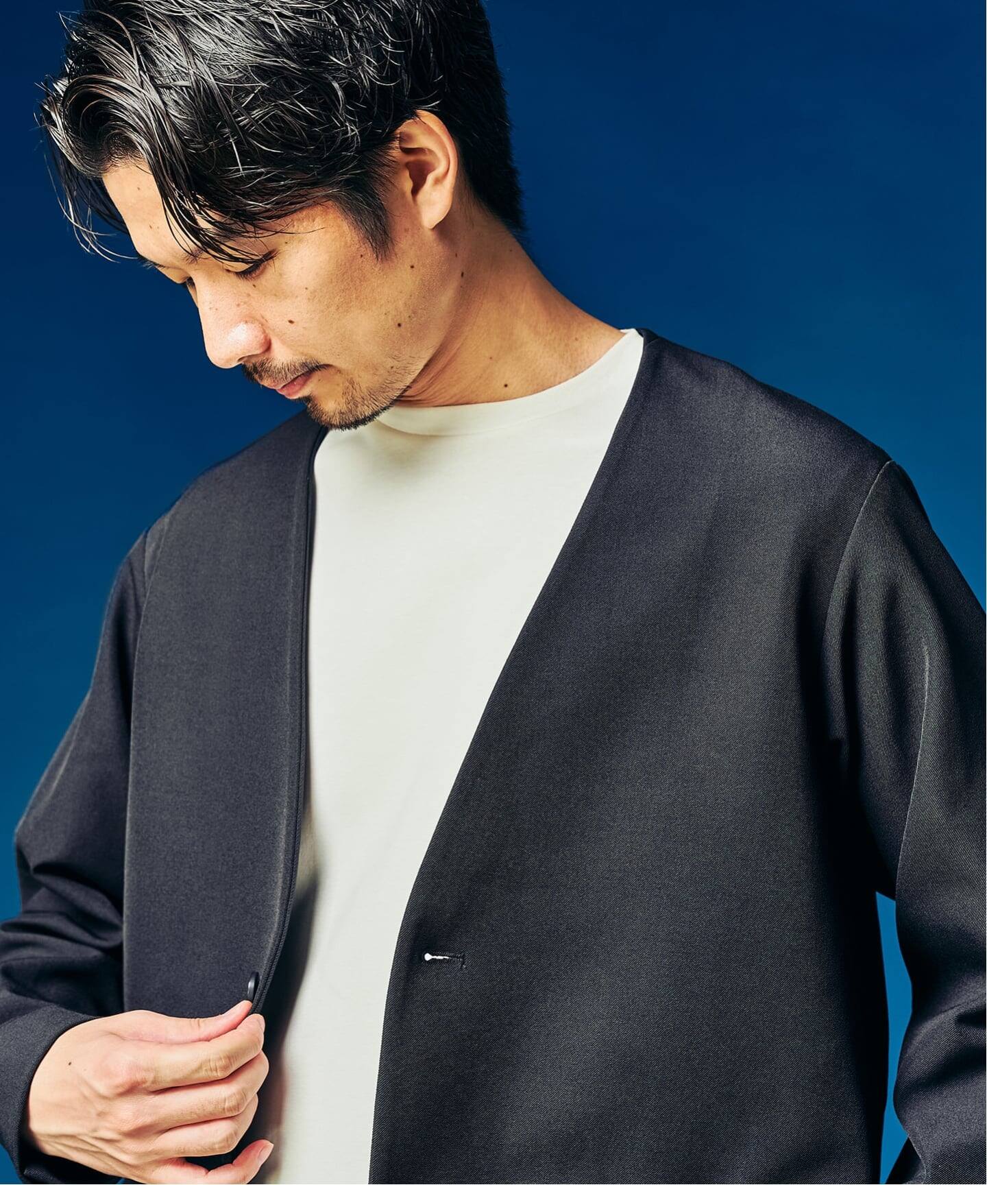 4WAYストレッチ” ノーカラージャケット（テーラードジャケット）｜417
