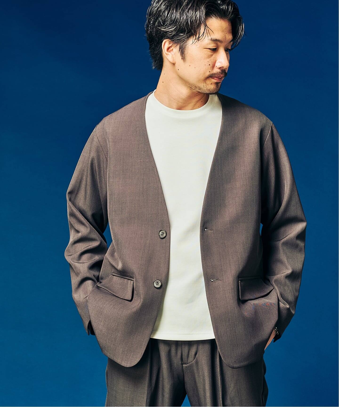 4WAYストレッチ” ノーカラージャケット（テーラードジャケット）｜417