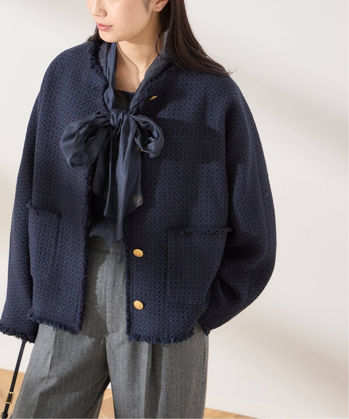 ジャーナルスタンダードレサージュ　TWEEDドルマンジャケット SP》TWEEDドルマンジャケット（ノーカラージャケット）｜JOURNAL