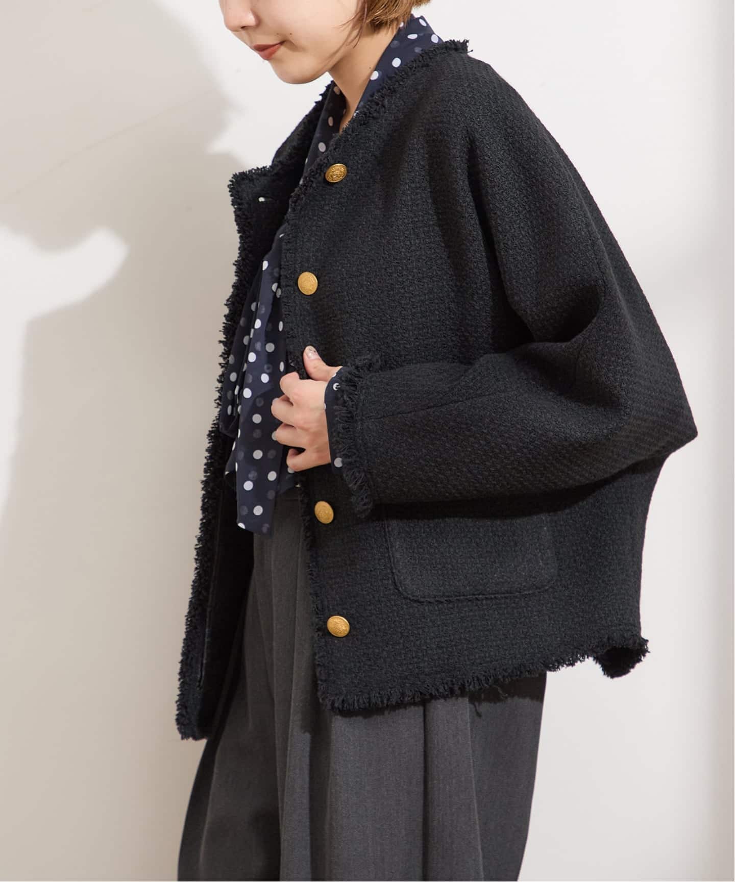 追加2》GIOLICATWEED ドルマンジャケット（ノーカラージャケット