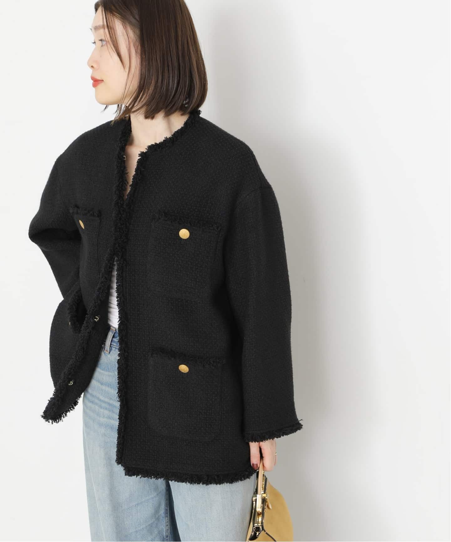 ジャーナルスタンダードレサージュ　GIOLICA ツイード　ノーカラージャケット セール】《SP》GIOLICAツイードWIDE ジャケット（ノーカラー