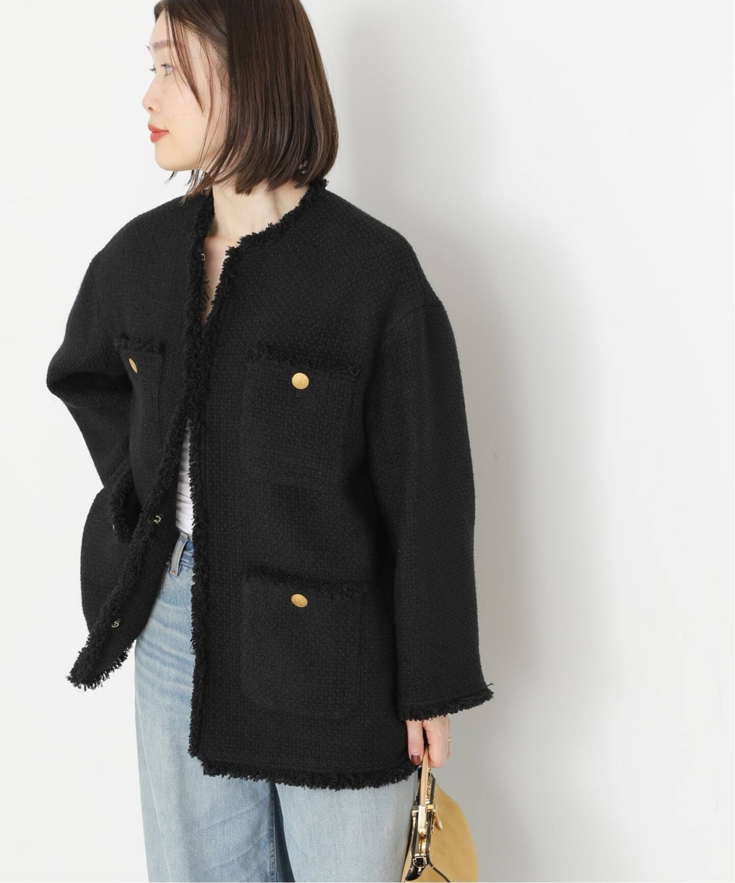 GIOLICA ツイードBIGジャケット ジャーナルスタンダードレサージュ 追加2》GIOLICAツイードBIGジャケット（ノーカラージャケット