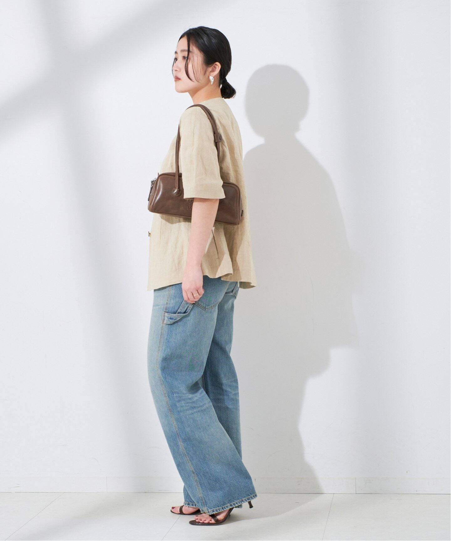 追加》リネンキャンバスフレアジャケット（ノーカラージャケット