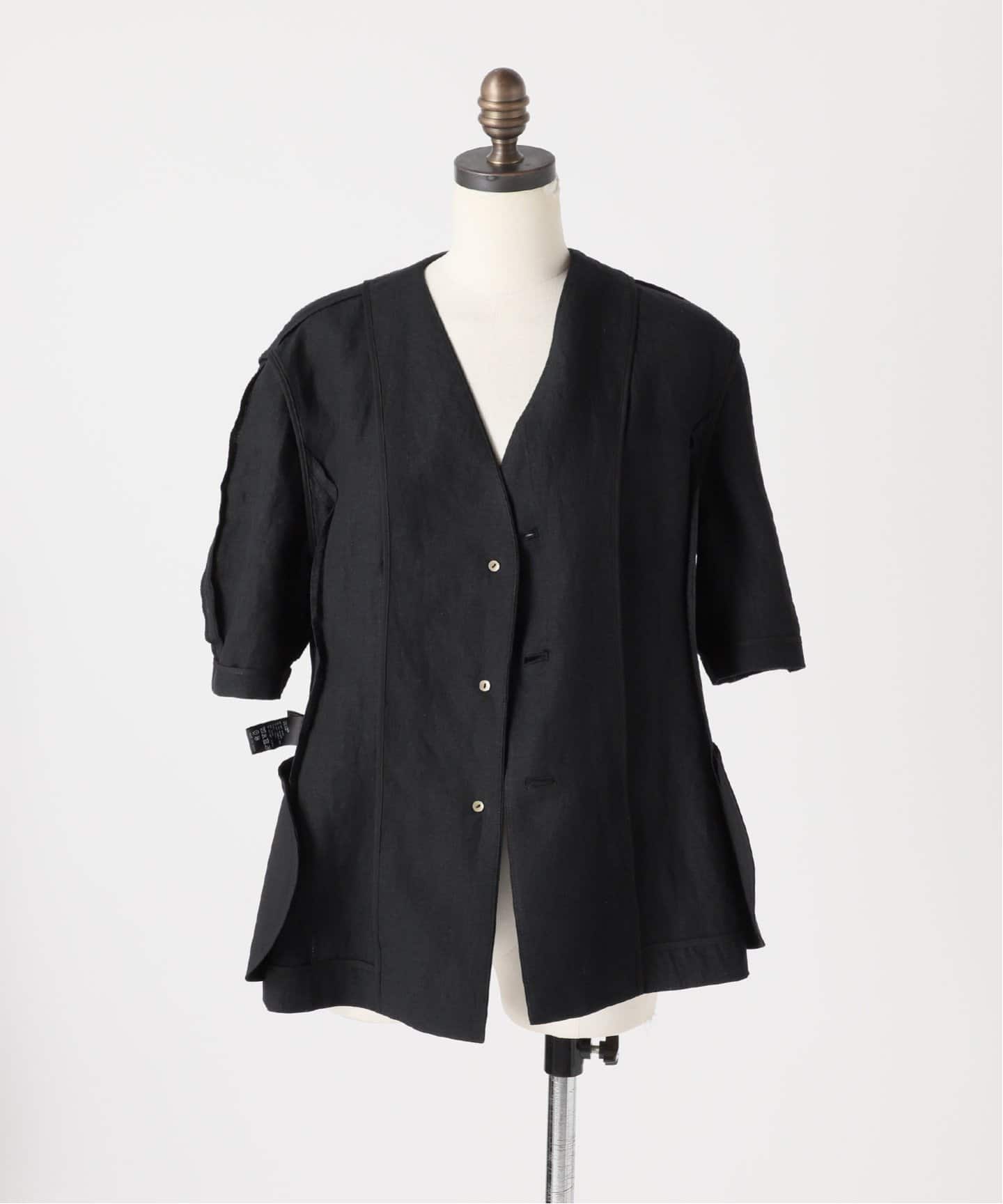 追加》リネンキャンバスフレアジャケット（ノーカラージャケット