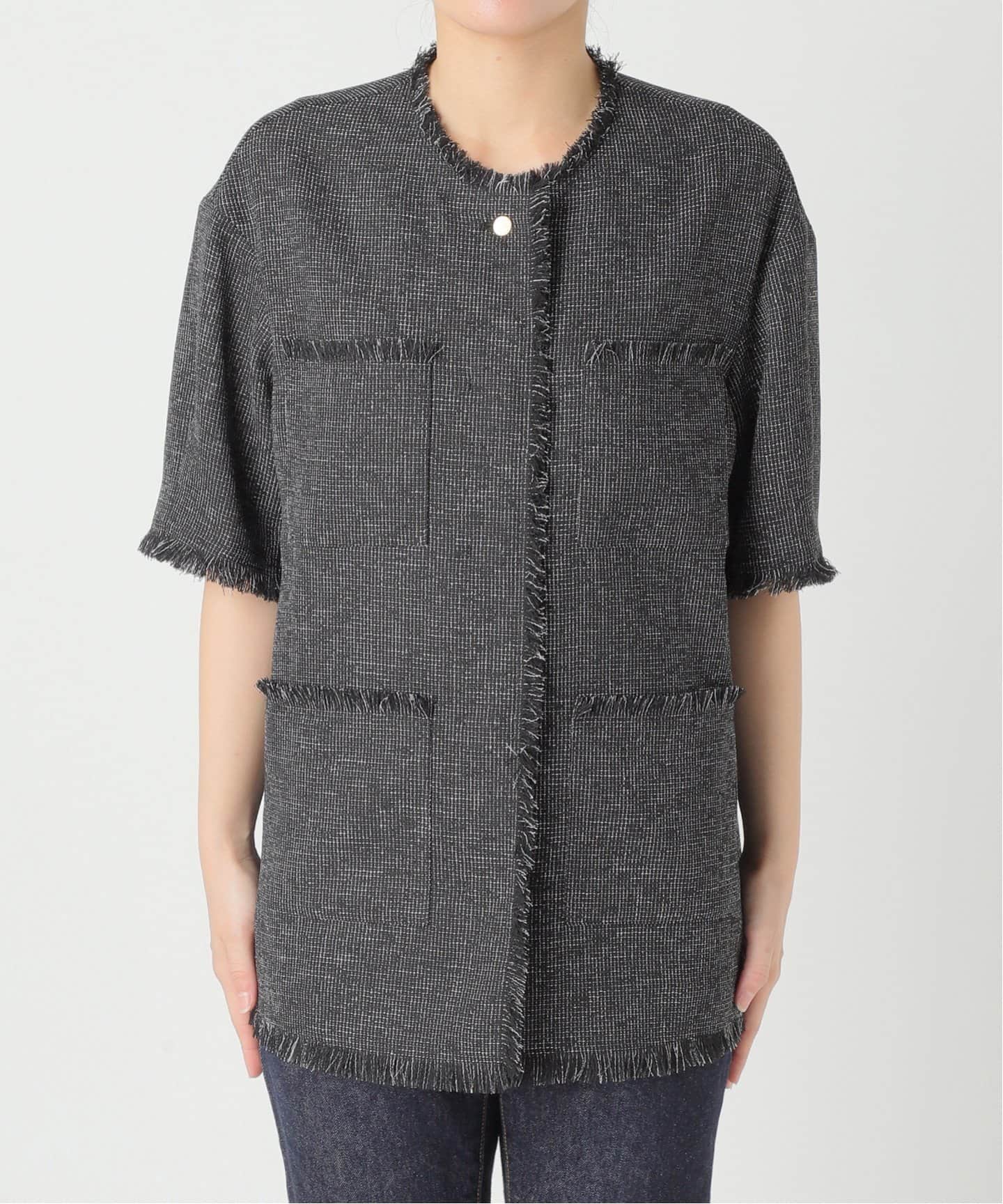 【美品】ジャーナルスタンダードレリューム／TWEEDクルーネックジャケット SP》TWEEDショートスリーブジャケット（ノーカラージャケット